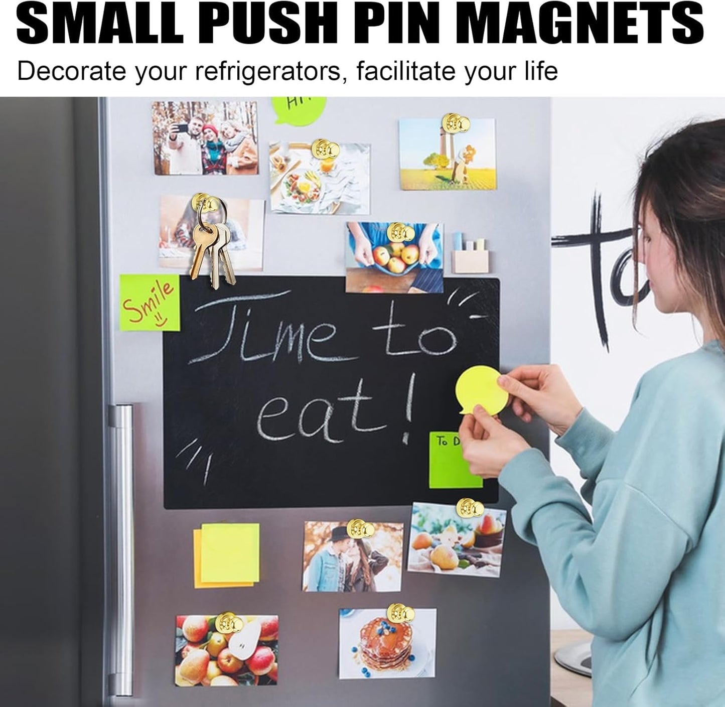 LOVIMAG Gold Fridge Magnets, 16 PCS Refrigerator Magnets - Strong Neodymium Metal Push Pin Magnet for Whiteboard, Kitchen, Office, Locker