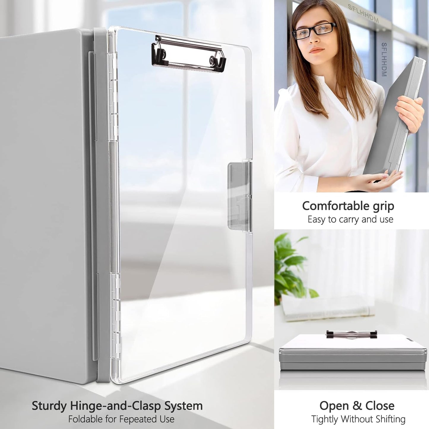 Clipboard with Storage,Heavy Duty Clip Boards 8.5x11 with 2 Storage Case,Clear Visible Top Panel Storage Clipboards,Side Opening Clip Boards,Nursing Clipboard Folder Case for Office Supplies-Gray