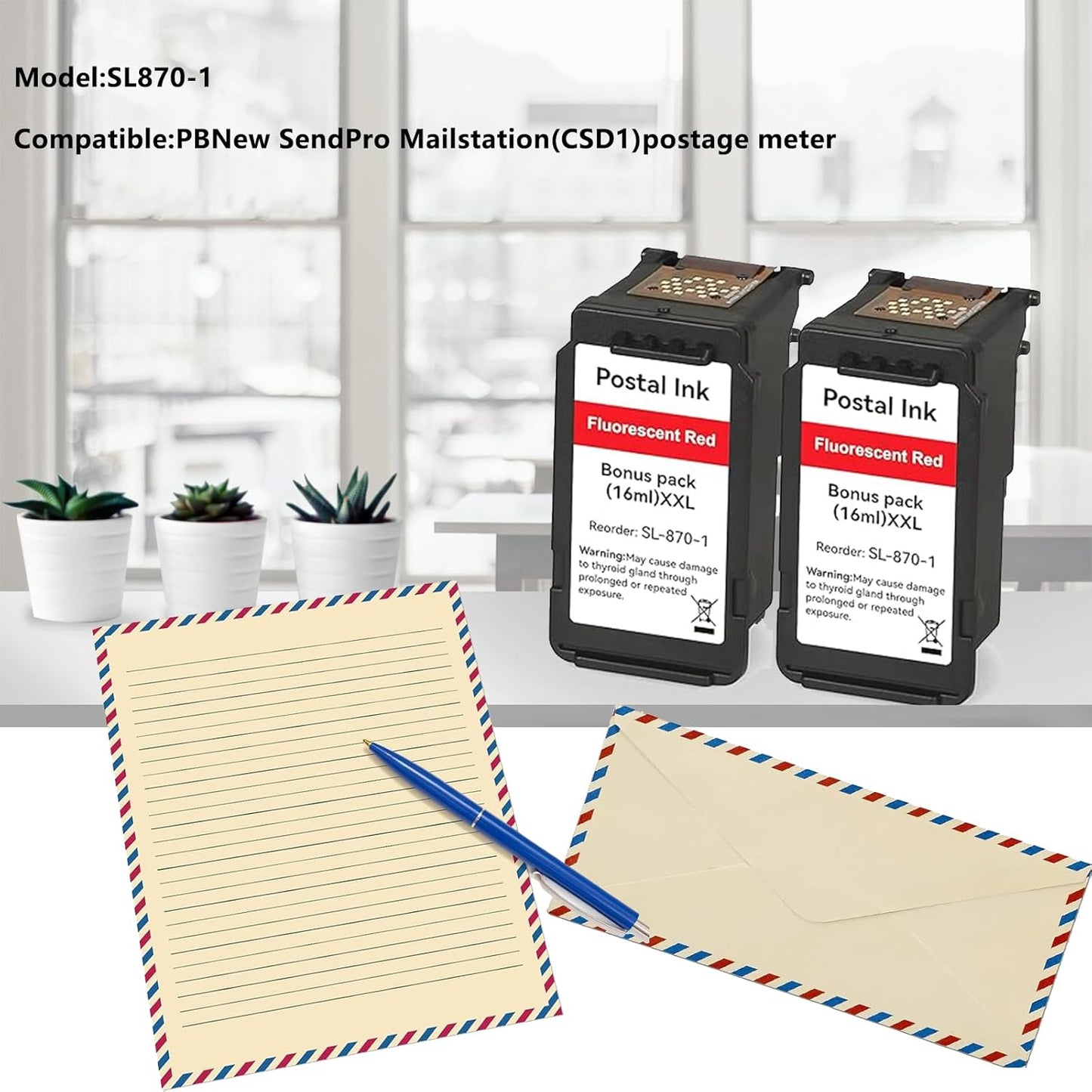 2-Pack SL-870-1 XXL Red Ink Cartridge High Capacity Compatible for SL870-1 SL8701 Fluorescent Red Ink Replacement for The PB N e w SendPro Mailstation Postage Machines (CSD1)