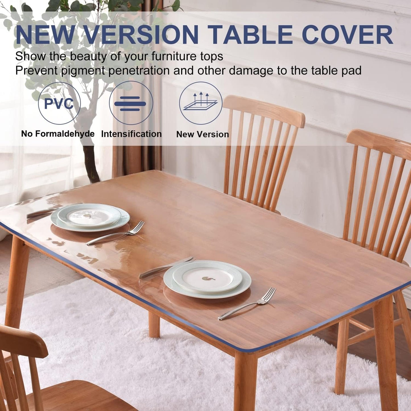 XEANGOUN Table Protector Clear Plastic Tablecloth Protector Wipeable Protective Desk Cover PVC Vinyl Dining Tabletop Protection Pad Easy Clean Polyester Water Resistant Tablecloth Square 48x48 Inch