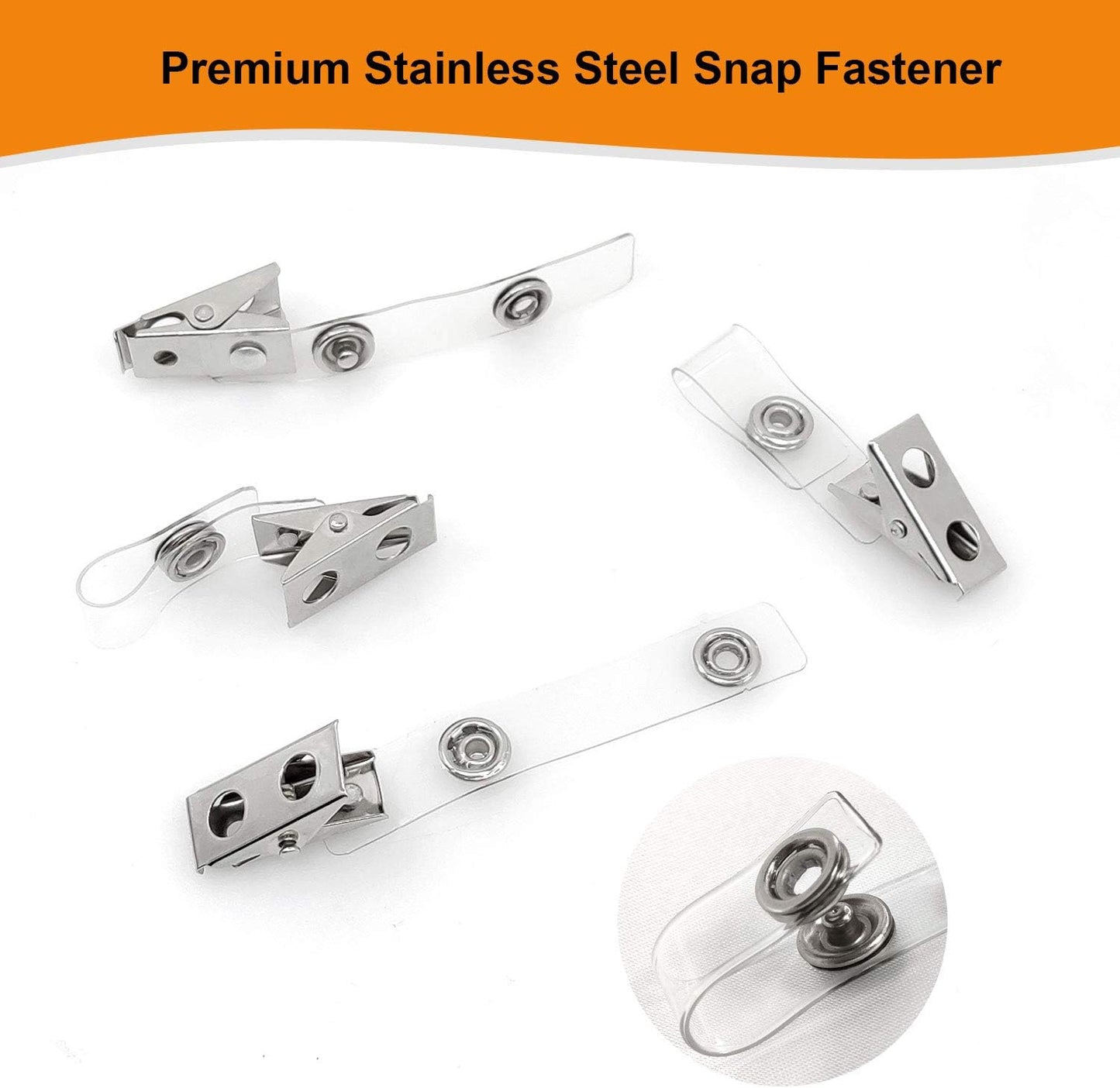 Fushing 150Pcs Metal Badge Clips with Clear PVC Straps for ID Cards and Badge Holders