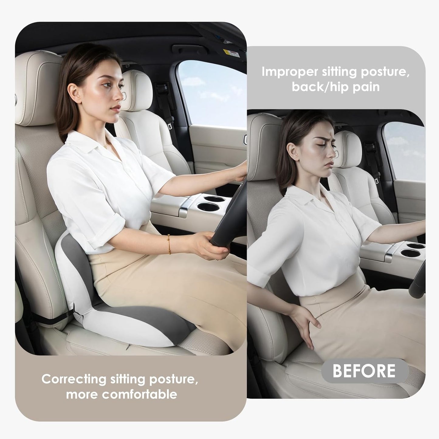 FLORICH Memory Foam Truck Seat Cushion with Adjustable Strap,Seat Cushion and Lumbar Support Pillow for Car Office Chair, Ergonomic Back Support & Sciatica Relief for Long Drives(Grey)