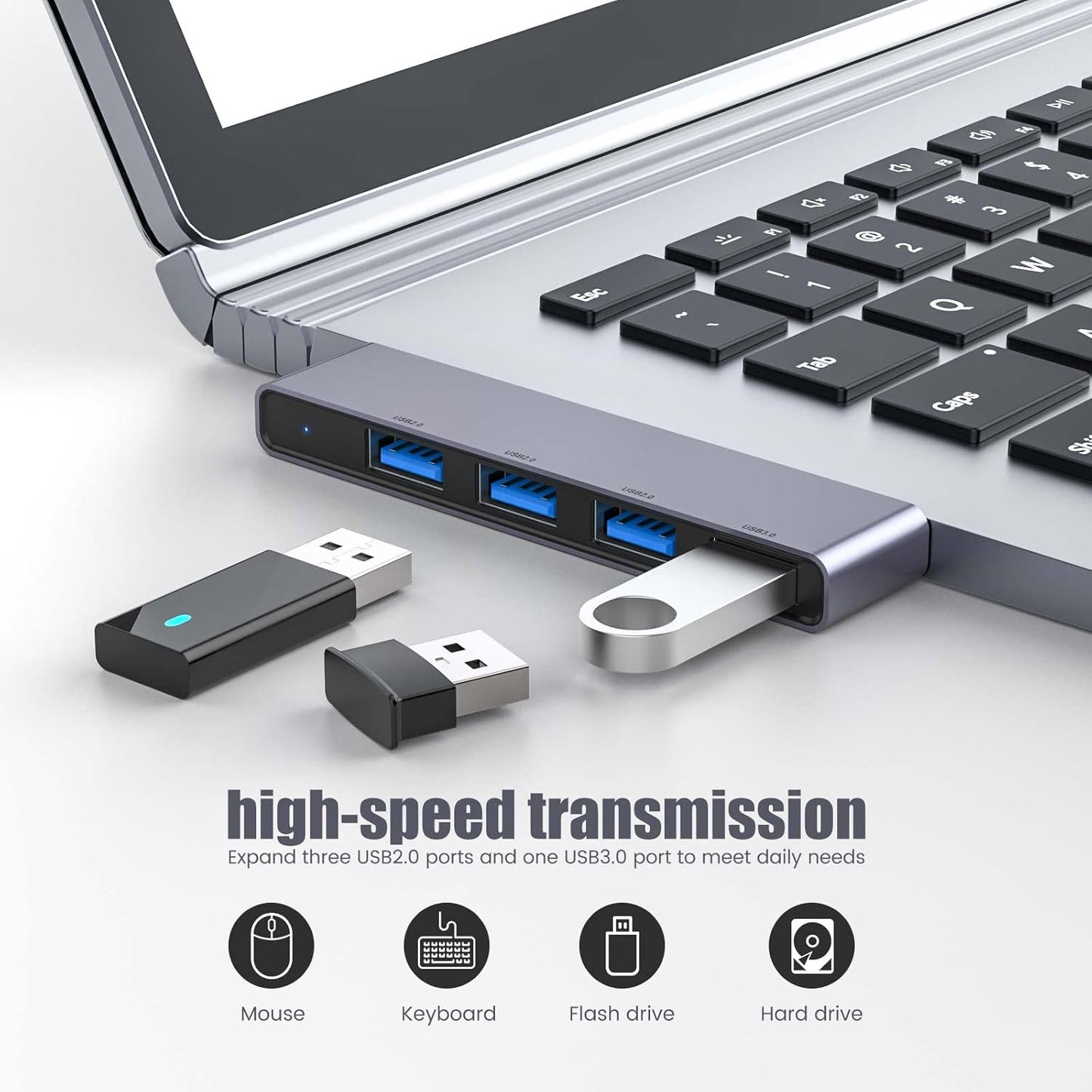 USB Hub(1 Right and 1 Left), Fidioto 4-Port USB Hub(1 * 3.0 Port, 3 * 2.0 Port) USB Splitter USB Expander for Laptop, Xbox, Flash Drive, HDD, Console, Printer, Camera,Keyborad, Mouse