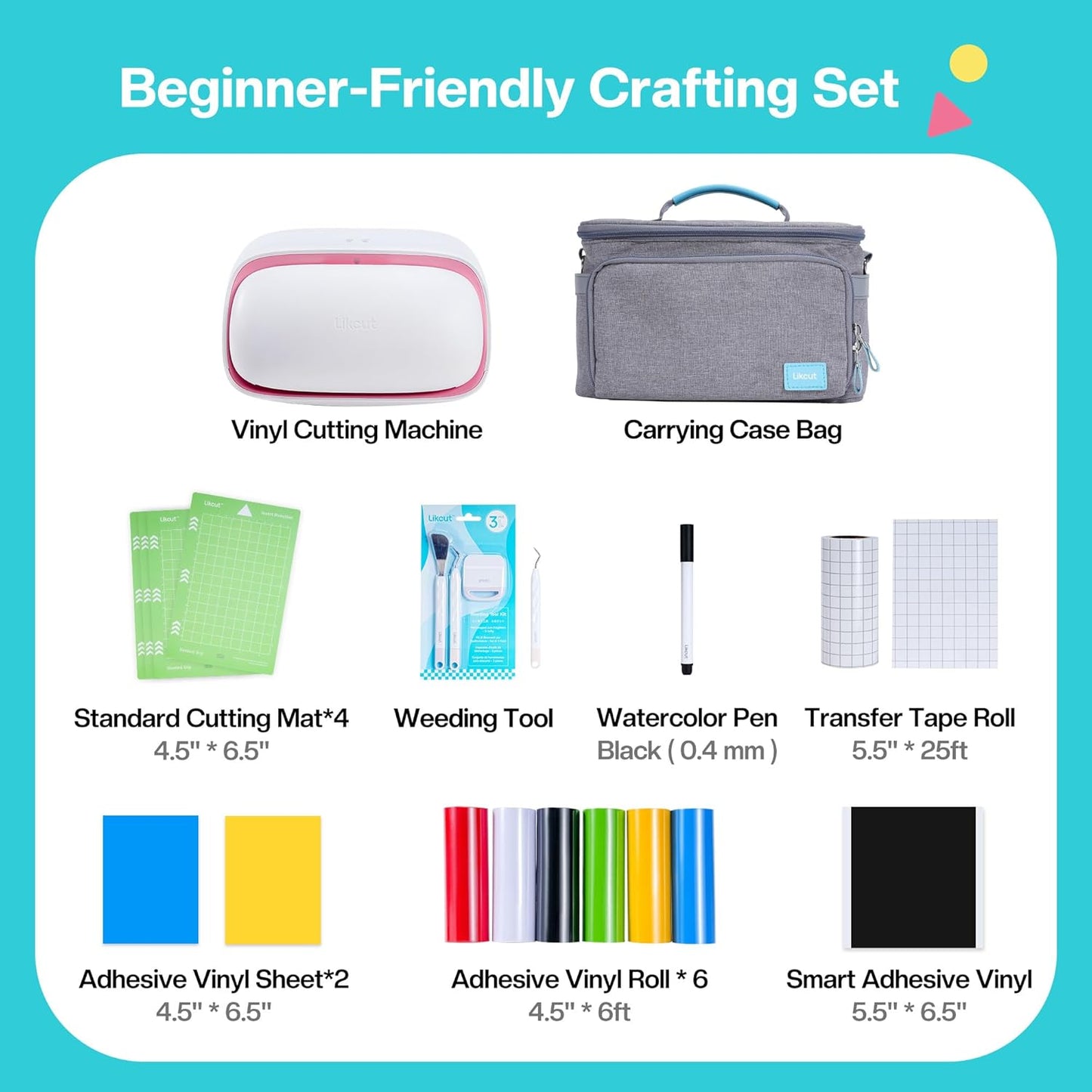 Likcut Vinyl Cutter Machine Creator Bundle with Carrying Case & Accessories, User-Friendly Sticker Maker Set, Portable Vinyl Printer for Sticker Joy Craft & Home Decor, School Project