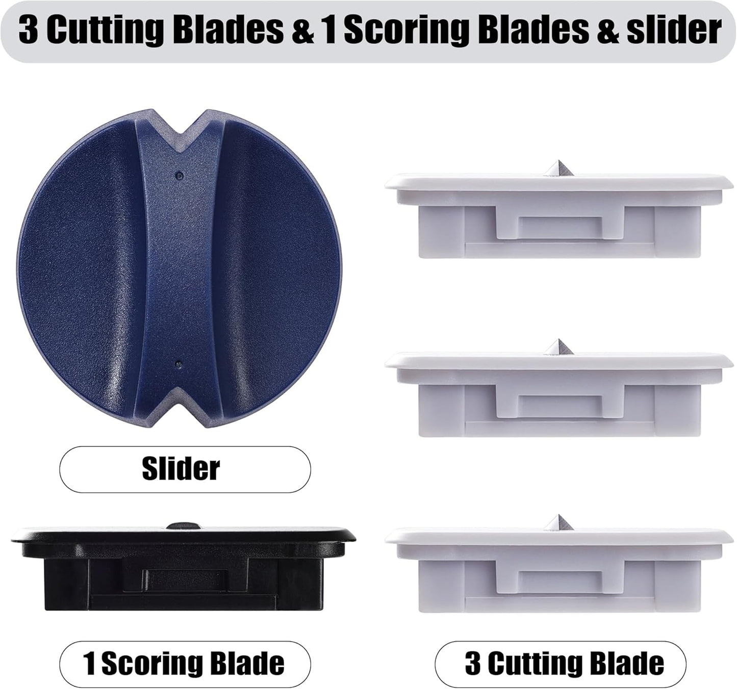 4-Pack Trimmer Replacement Blades for Fiskars Paper Trimmer, Replacement Blade for All Series of Fiskars/Portable&Precision Trimmer,Arts and Crafts,3 Cutting&1 Scoring Blades,a Slider,Blue