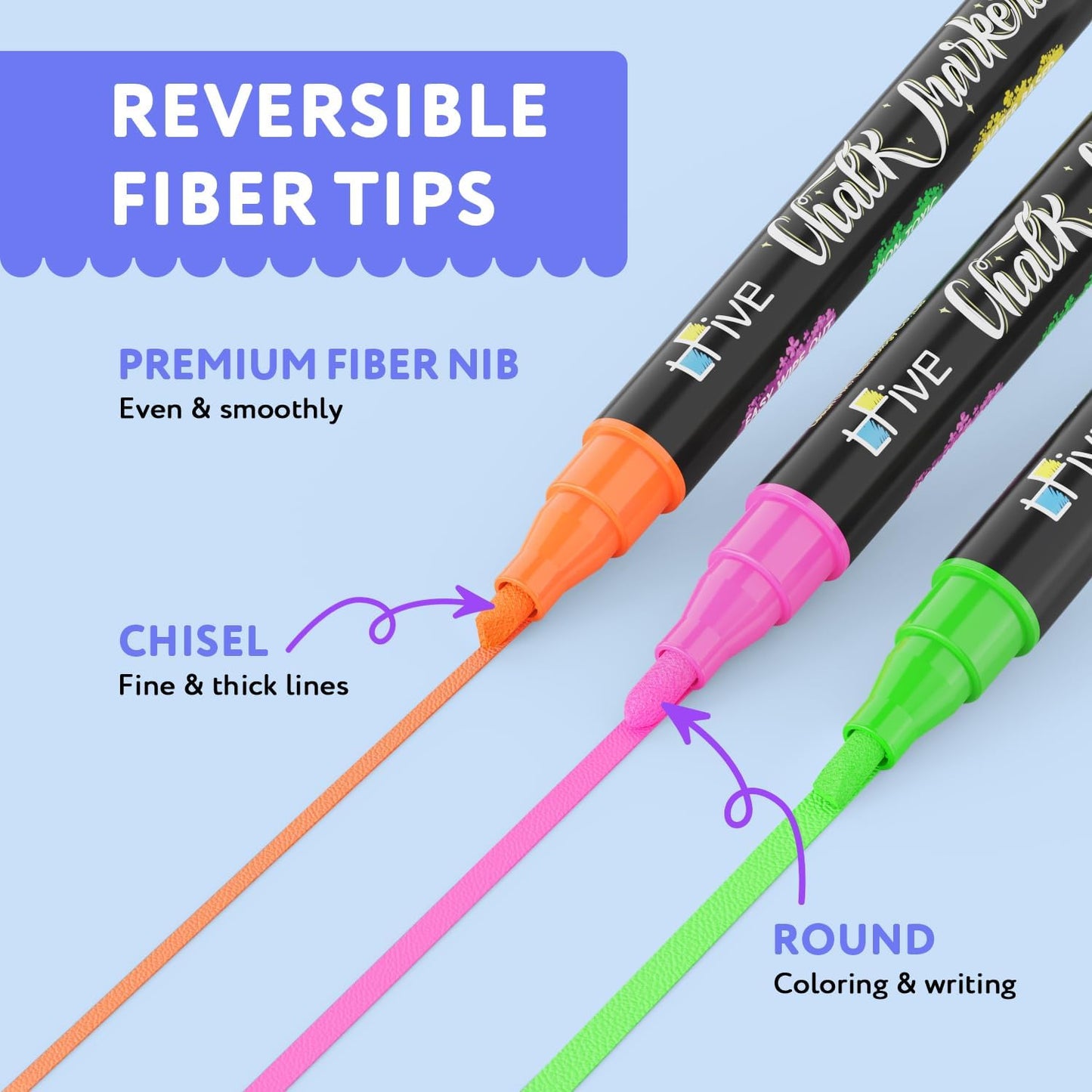 TFIVE Orange Liquid Chalk Markers - 2 Pack Bright Colors Erasable Chalk Marker Pens, Reversible Tip, Non-Toxic, for Chalkboards, Signs, Glass, Easy to use Chalk markers TF800