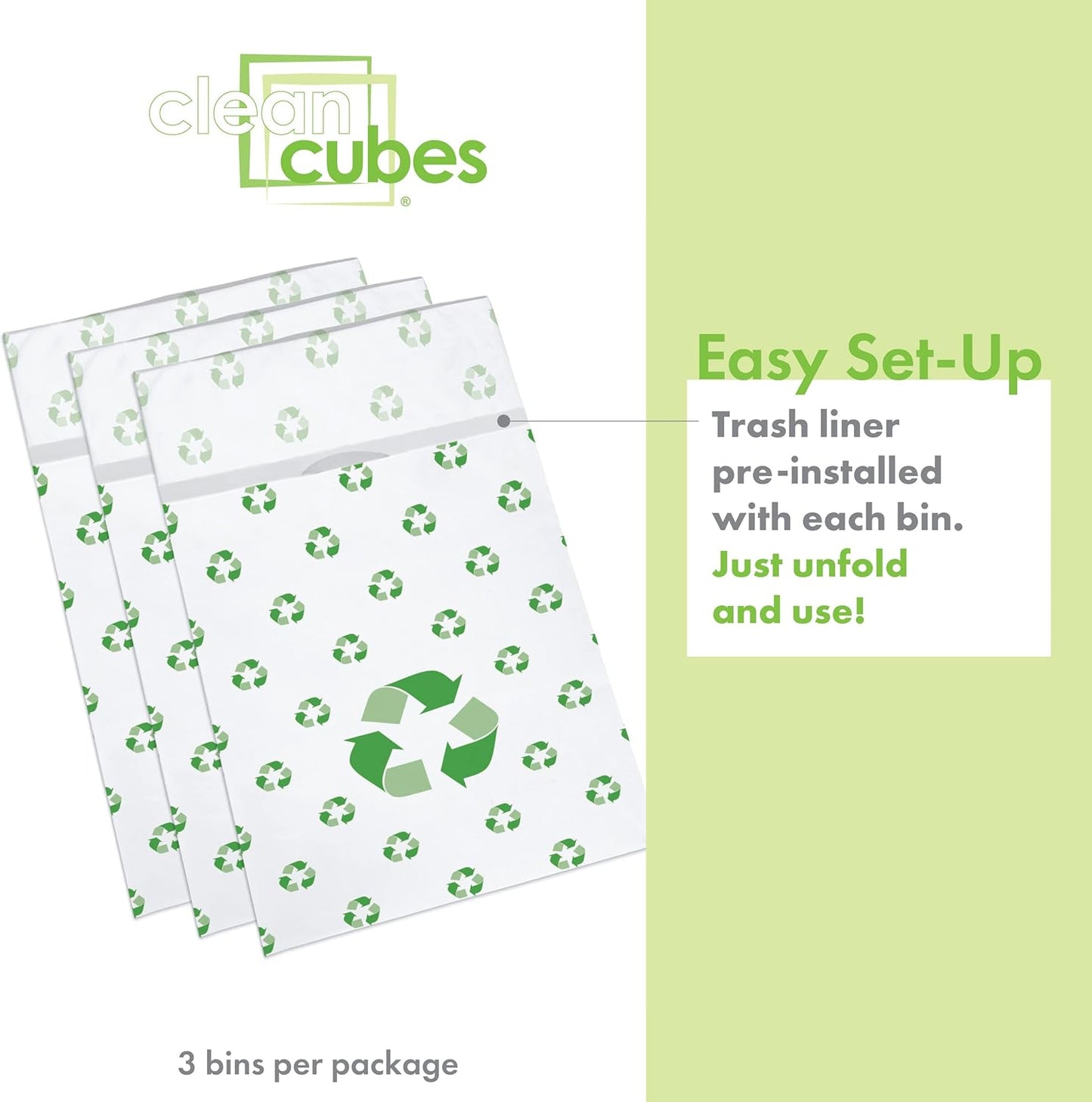 | 30 Gallon Disposable Trash Cans (3-Pack) with Fitted Trash Bags - Reusable Garbage and Recycling Bins for Parties, Events, and More (Recycle - 30” Height x 17” Width x 14” Depth)