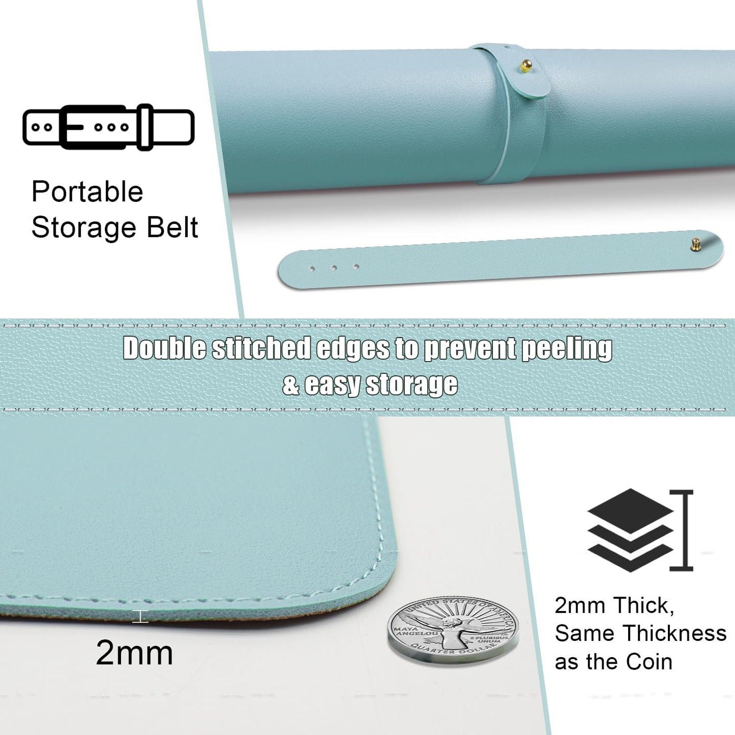 Large Leather Desk Pad Protector, 47.2'' x 23.6'', Office/Home/Decor - Light Blue