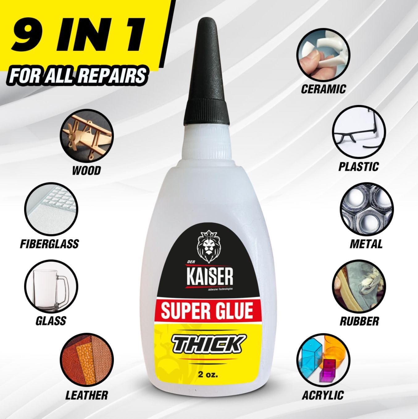 Thick Cyanoacrylate (CA) Super Glue – 2 Pack (2 x 2 oz Bottles) – Heavy-Duty Adhesive for Woodworking, Marble, and Repair Projects