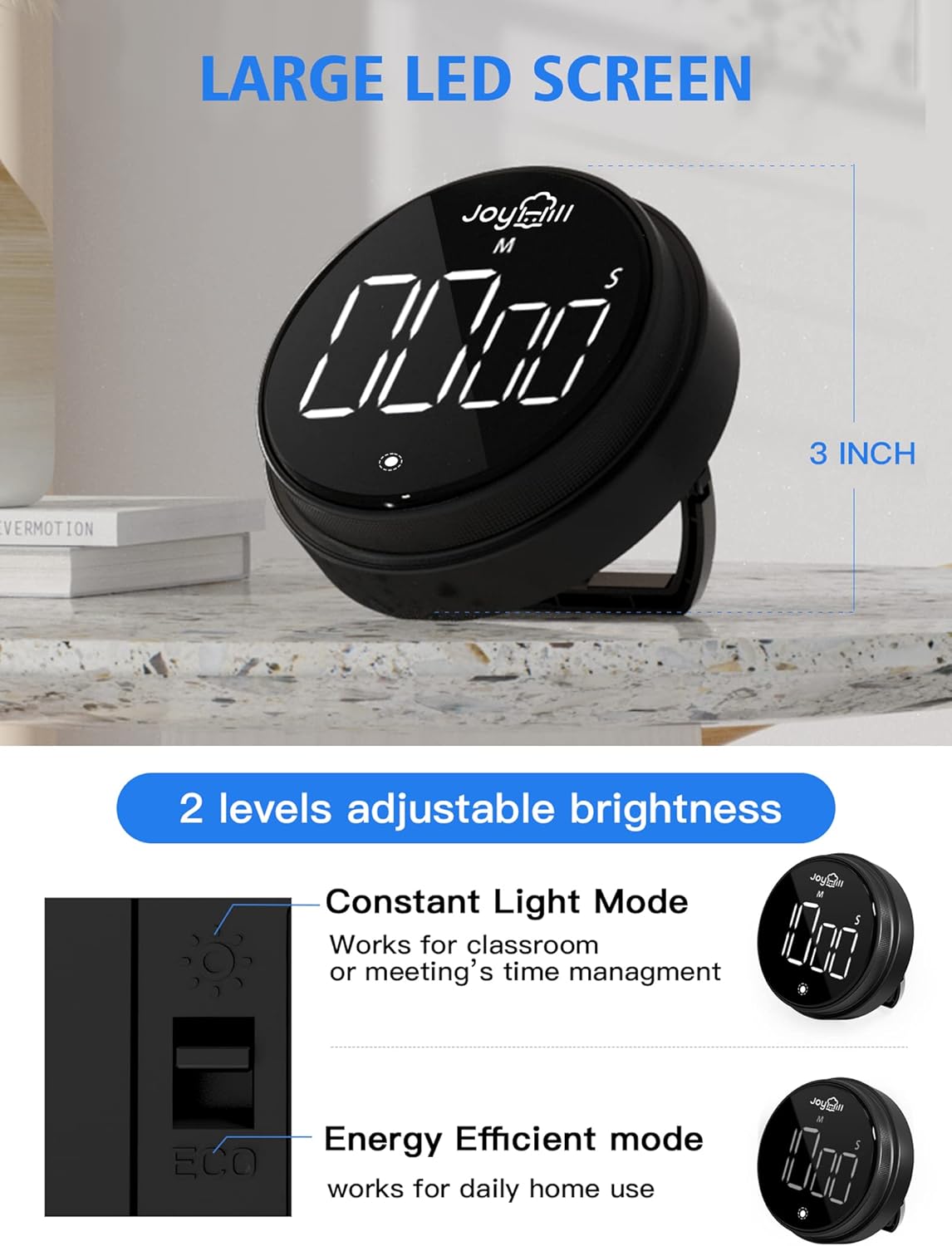 JOYHILL Digital Kitchen Timer, Large LED Display with Magnetic Countdown 3 Volume Levels, Ideal for Cooking Classroom Studying Fitness, Timer for Kids and Seniors, Red 2 Pack