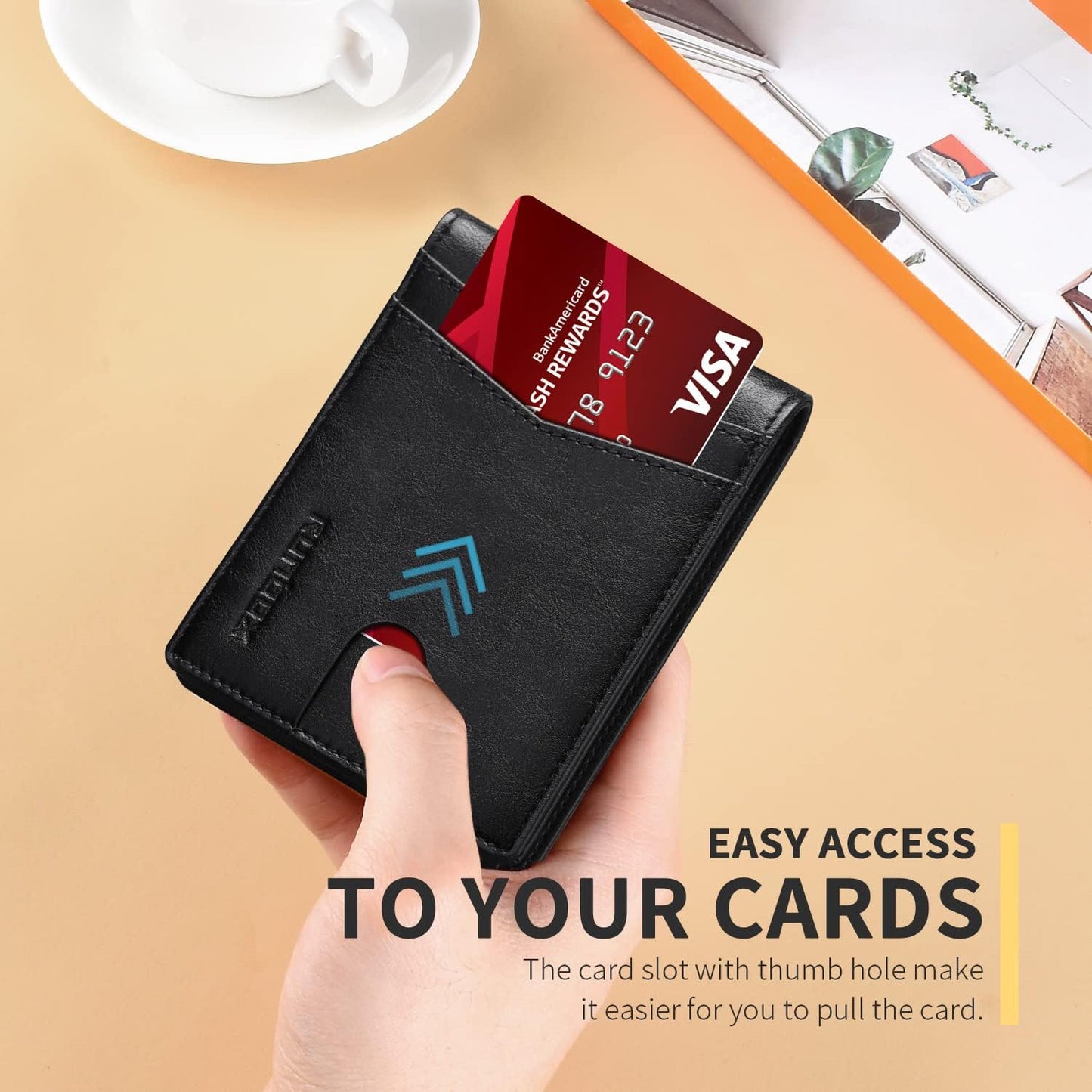 RUNBOX Wallet for Men Slim Rfid Leather 2 ID Window With Gift Box