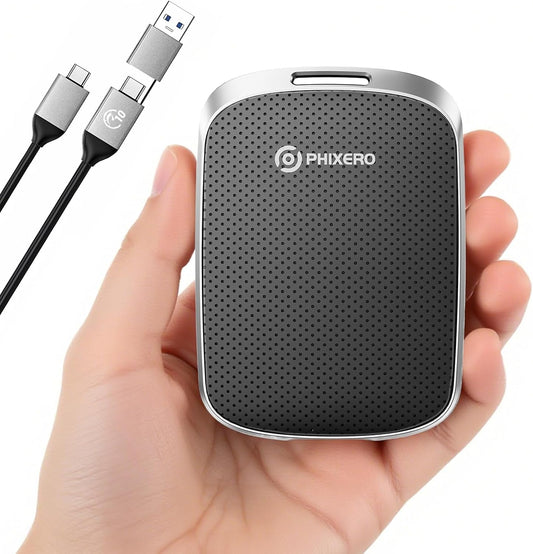 PHIXERO P5PLUS Portable SSD 1TB Up to 550MB/s, USB 3.2 Gen 2 External Solid State Drive，USB C to C&A for Smartphone，Tablet，PC，Labtop (Black)