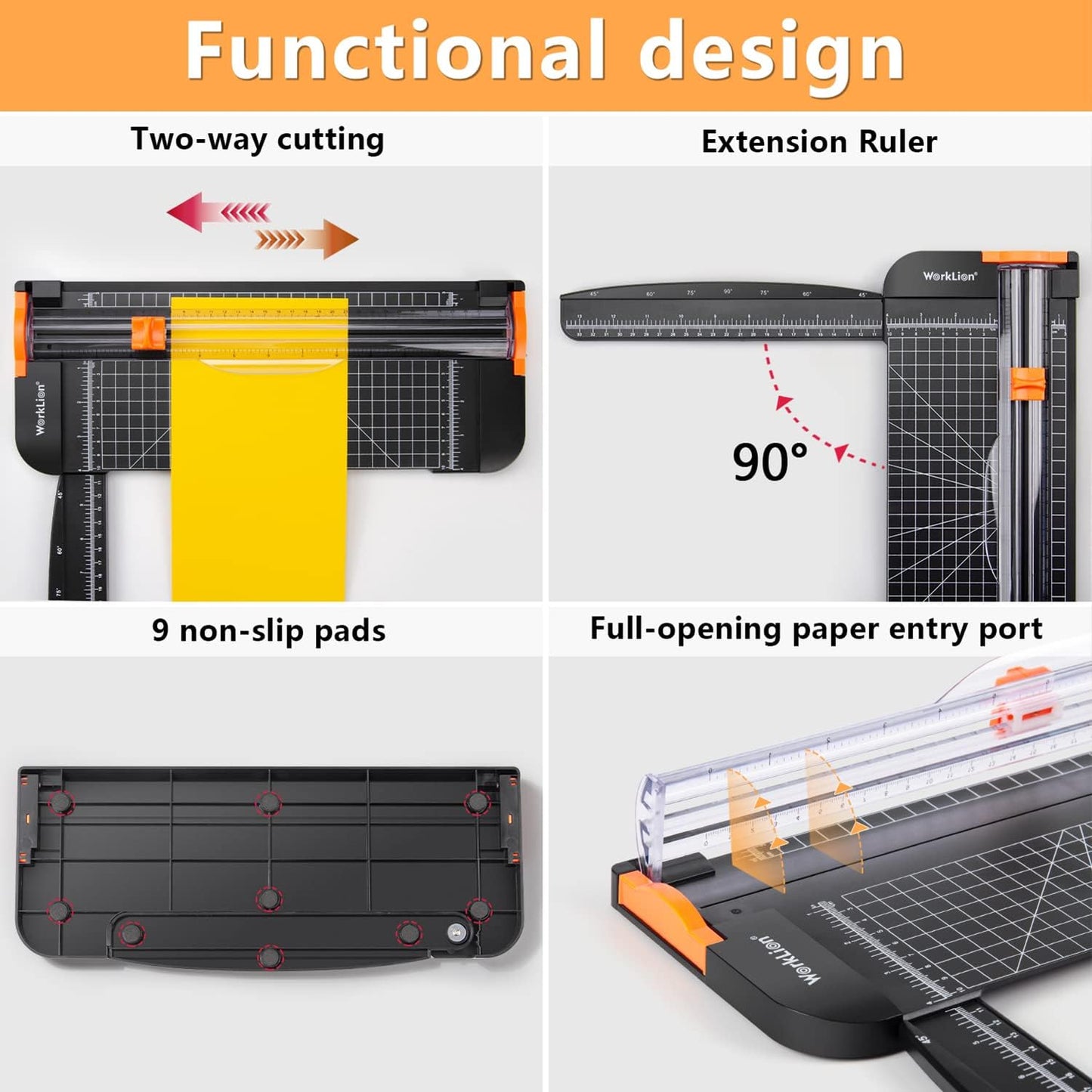 WORKLION Paper Cutter - A4 Paper Craft Cutter with Security Blade for Cut Gift Card, Coupon, Label, Cardstock, Photo, 12 inch Black Office Paper Trimmer