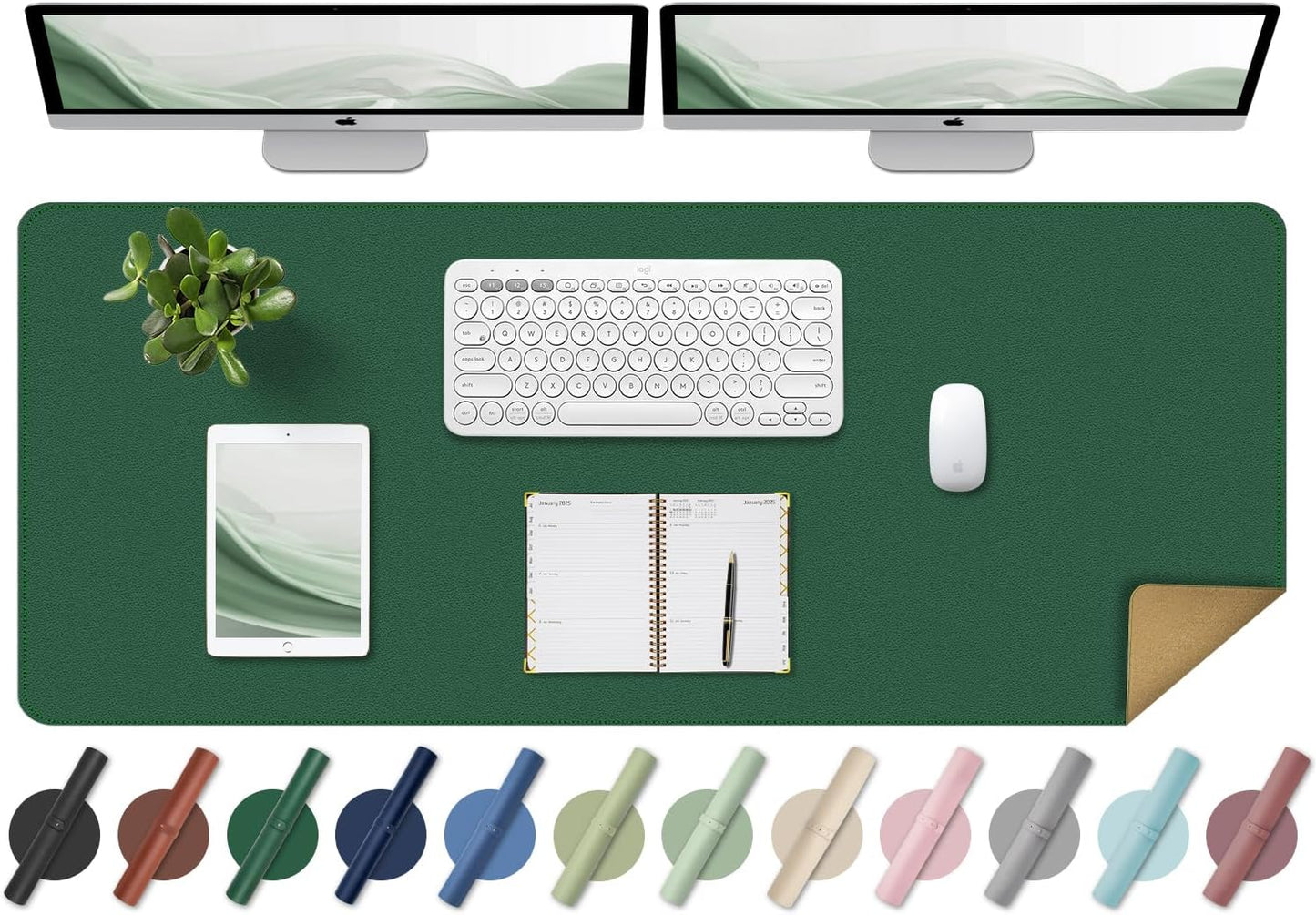 Large Desk Pad, 47.2'' x 23.6'', Office Desk Mat, Computer Mat for Desk, Leather Desk Pad Protector, Sewing Desk Blotter, Desktop Writing Pad for Office/Home/Decor Dark Green
