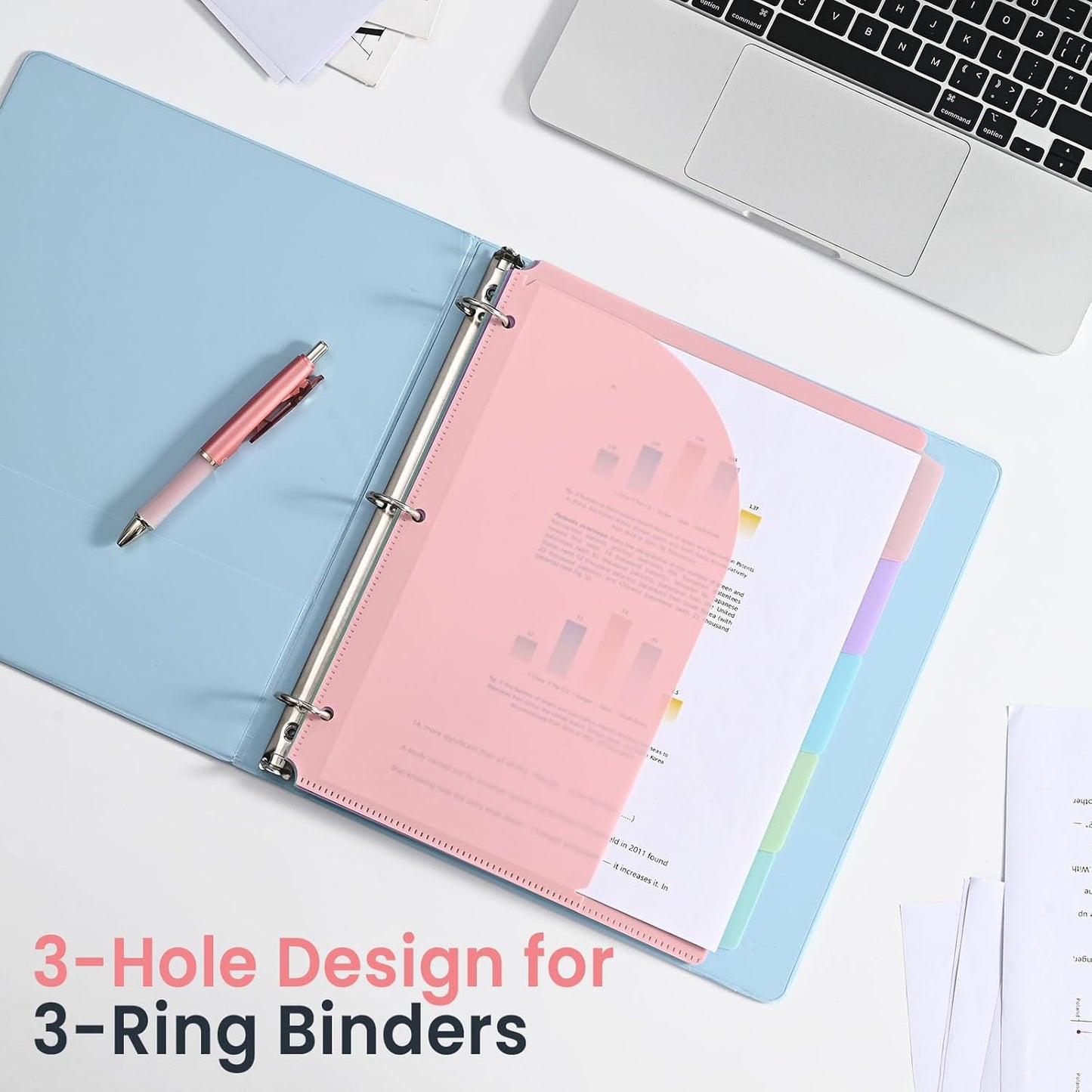 5-Tab Dividers for 3 Ring Binder, 30 Counts Durable Binder Dividers Index with Pocket for 8.5 x 11'', Binder Dividers with 1/5 Cut Tabs for School Office Organization(XY026) (6)