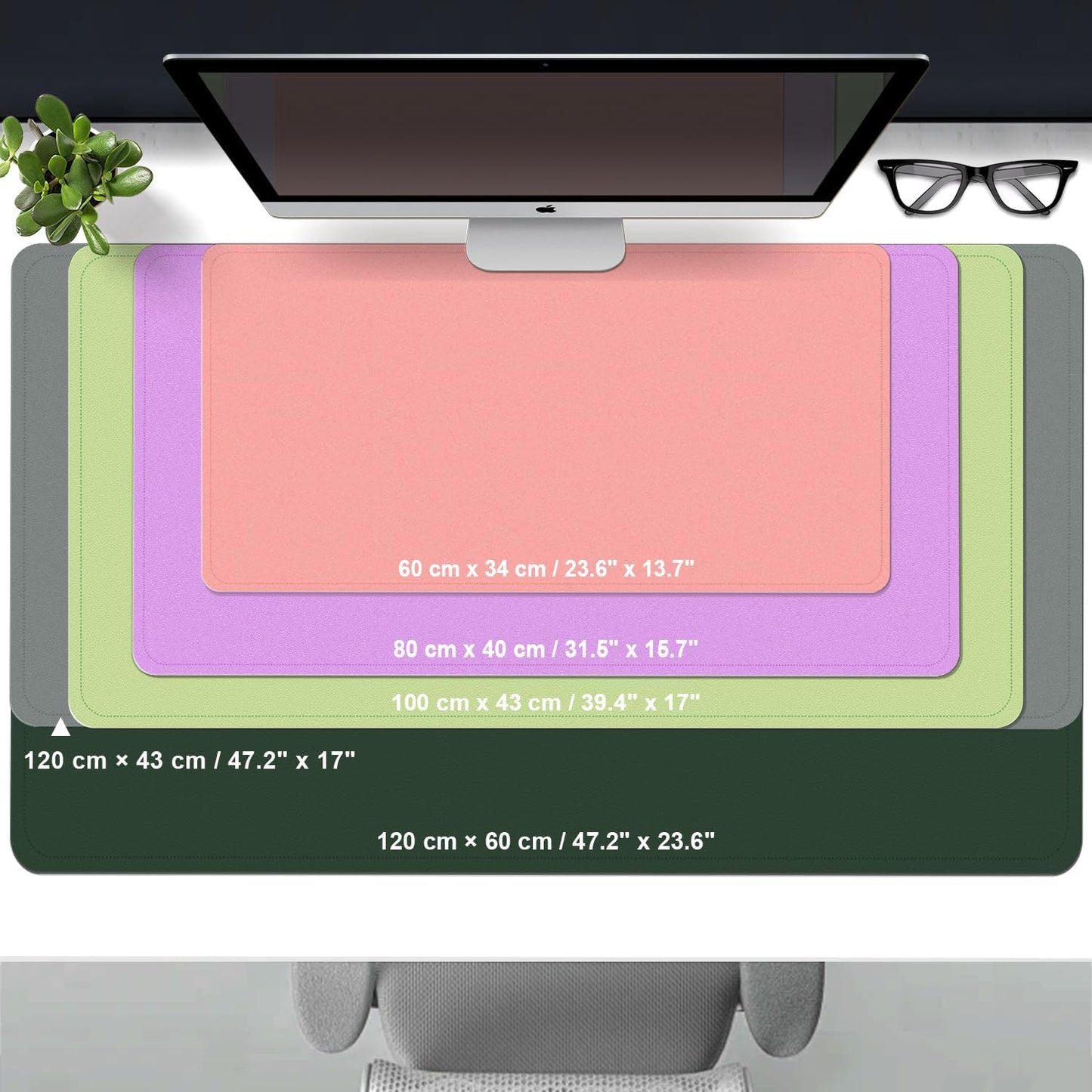 Leather Desk Pad Protector, 47.2'' x 23.6'', Suede Base Sewing Desk Blotter, Non-Slip Office Mat, Waterproof Writing Pad for Office and Home - Beige