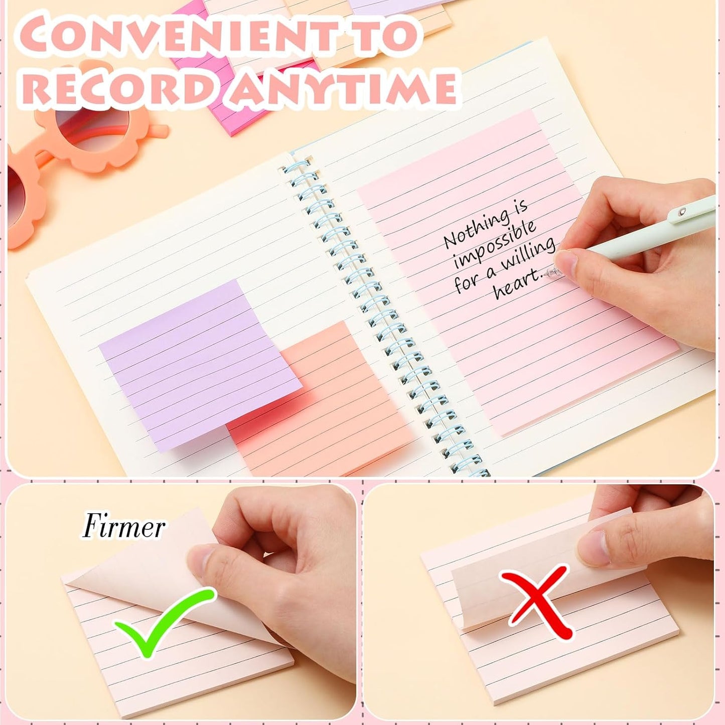 Yexiya 64 Pcs Lined Sticky Notes Self Stick Notes with Lines Bright Assorted Colors Sticky Pad for Home Office Products Post Memos, 1920 Sheets(4 x 6 Inch, 3 x 3 Inch,Fashion Color)