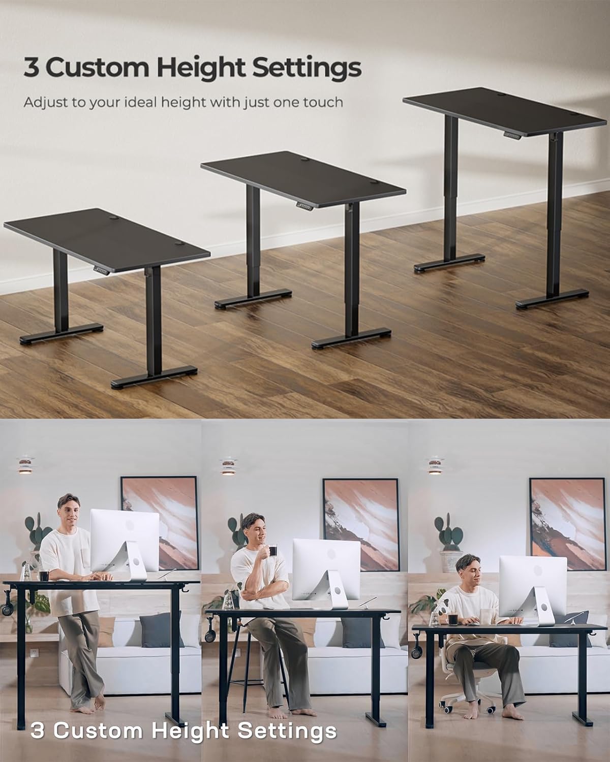 Marsail Standing Office Desk,Adjustable Heights,Stand Up Desk,63x24 Inches Desktop Sit Stand Home Office Gaming Computer Desk with 4 Memory Presets,Headphone Hook,Cable Organizer,Black.