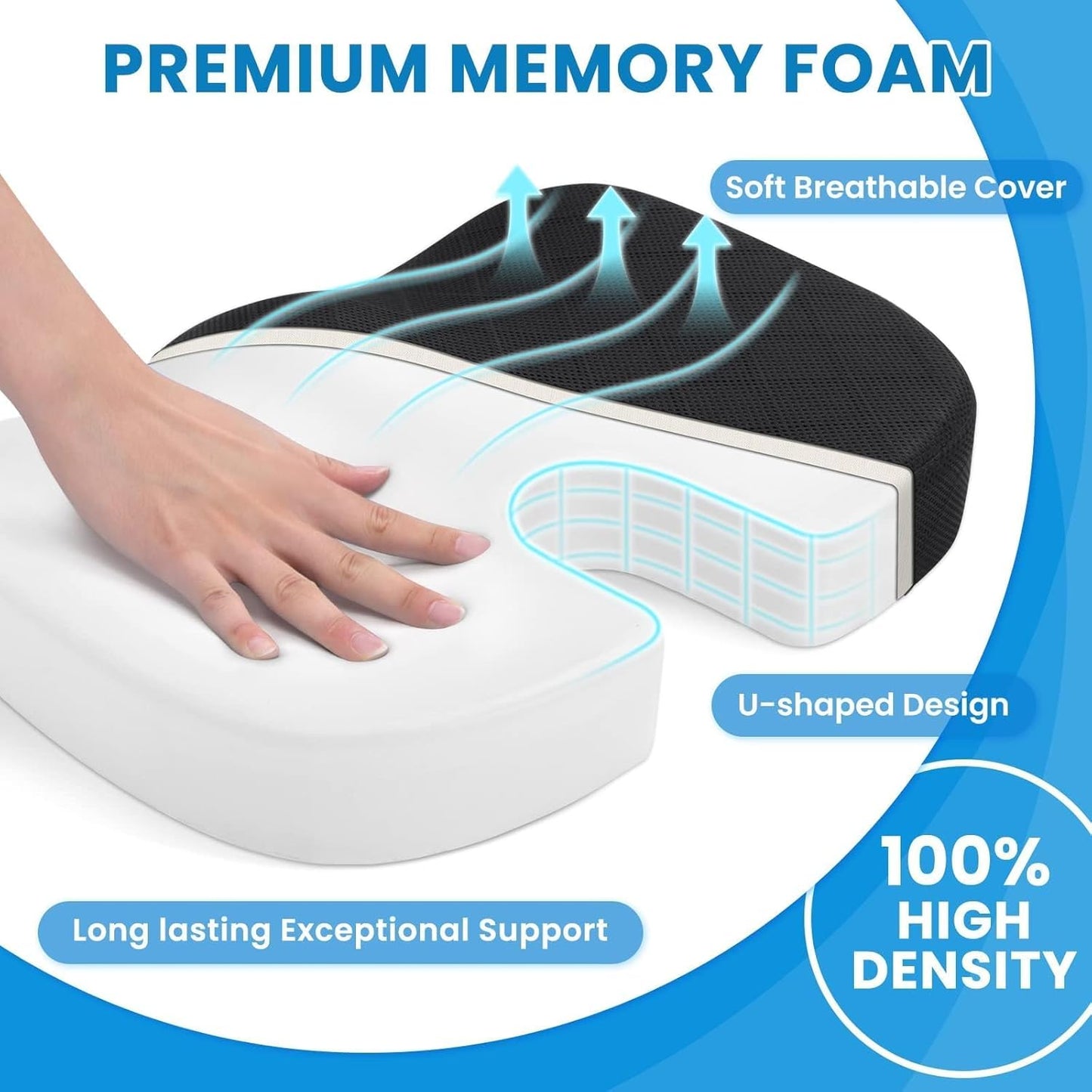 TushGuard Office Chair Cushions with Handles, Back&Seat Cushion, Sciatica & Back Coccyx Tailbone Discomfort Easing Chair Pad, Memory Foam Lumbar Support Pillow for Gaming, Desk, Car (Black, X-Large)