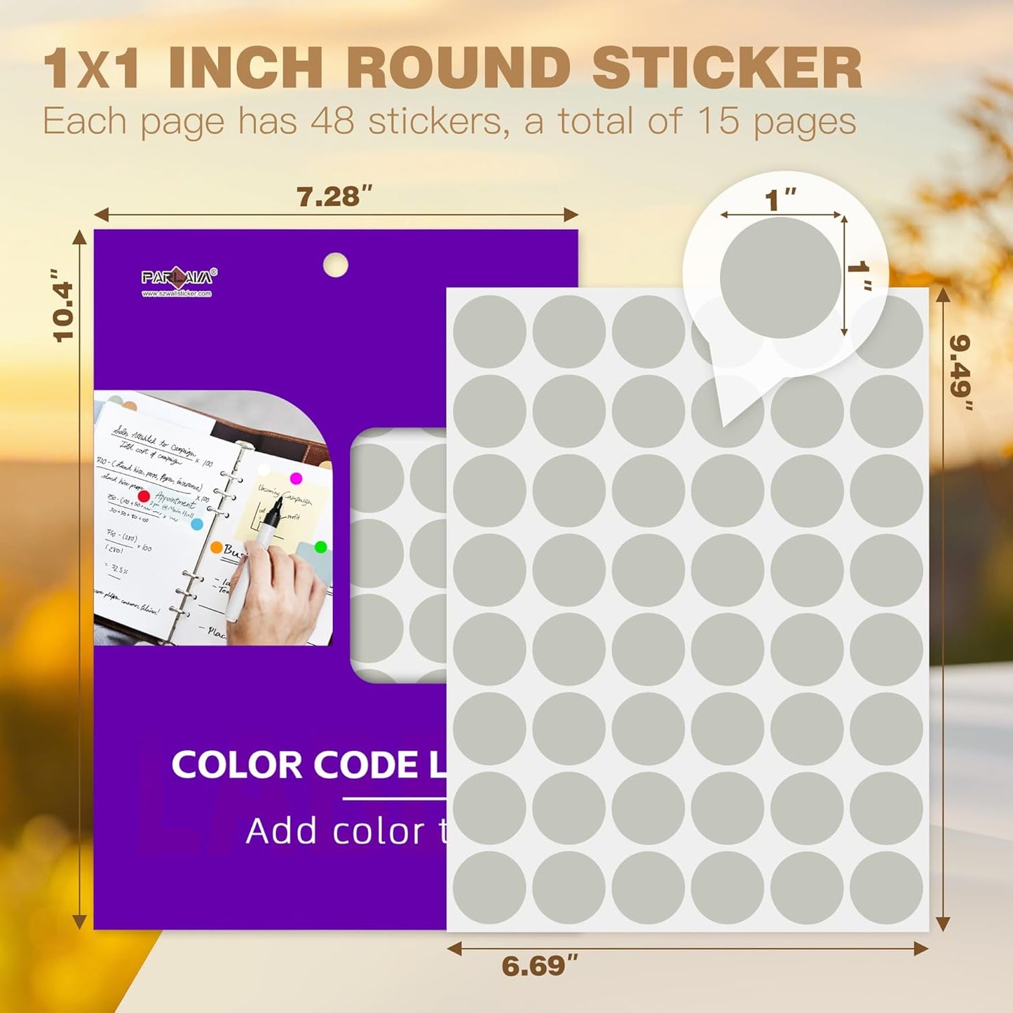 PARLAIM 1 inch Round Gray Dot Sticker,720PCS Permanent Adhesive Color Code Circle Sticker Labels for Office Classroom Garage Sale