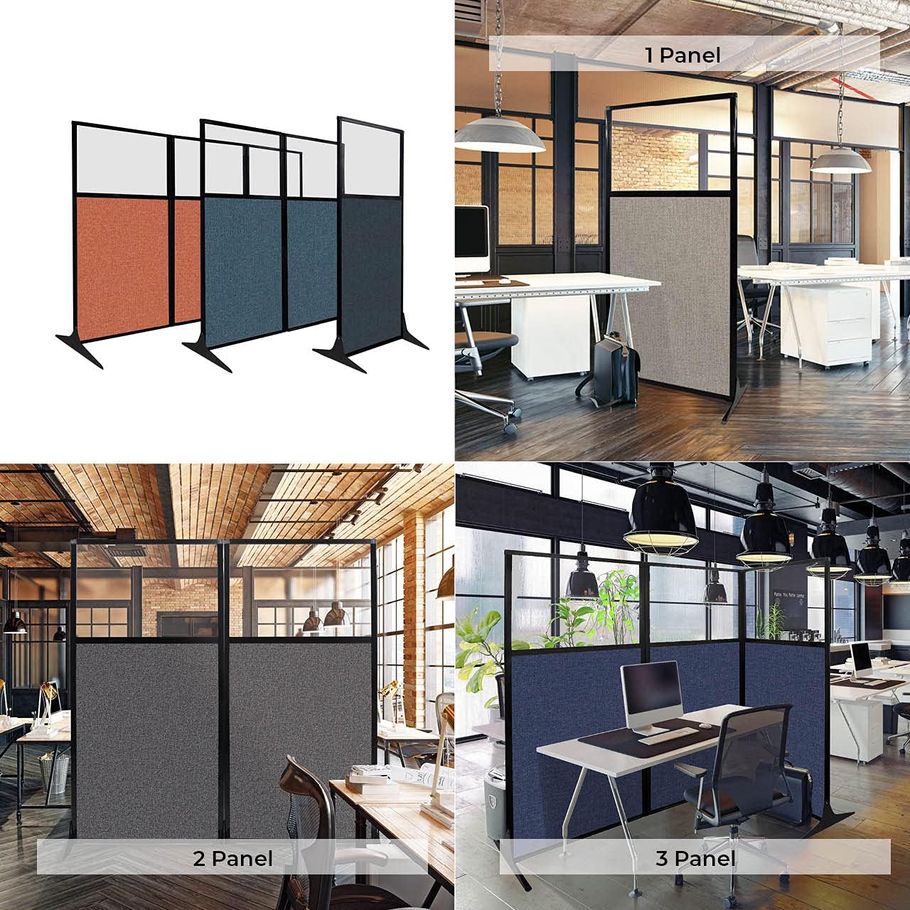 Versare Workstation Partition | Portable Wall Divider | Modern Office Cubicle | Free Standing Privacy Screen | Flexible Work Space | 33" x 70" W/Window, Caribbean Fabric Panels
