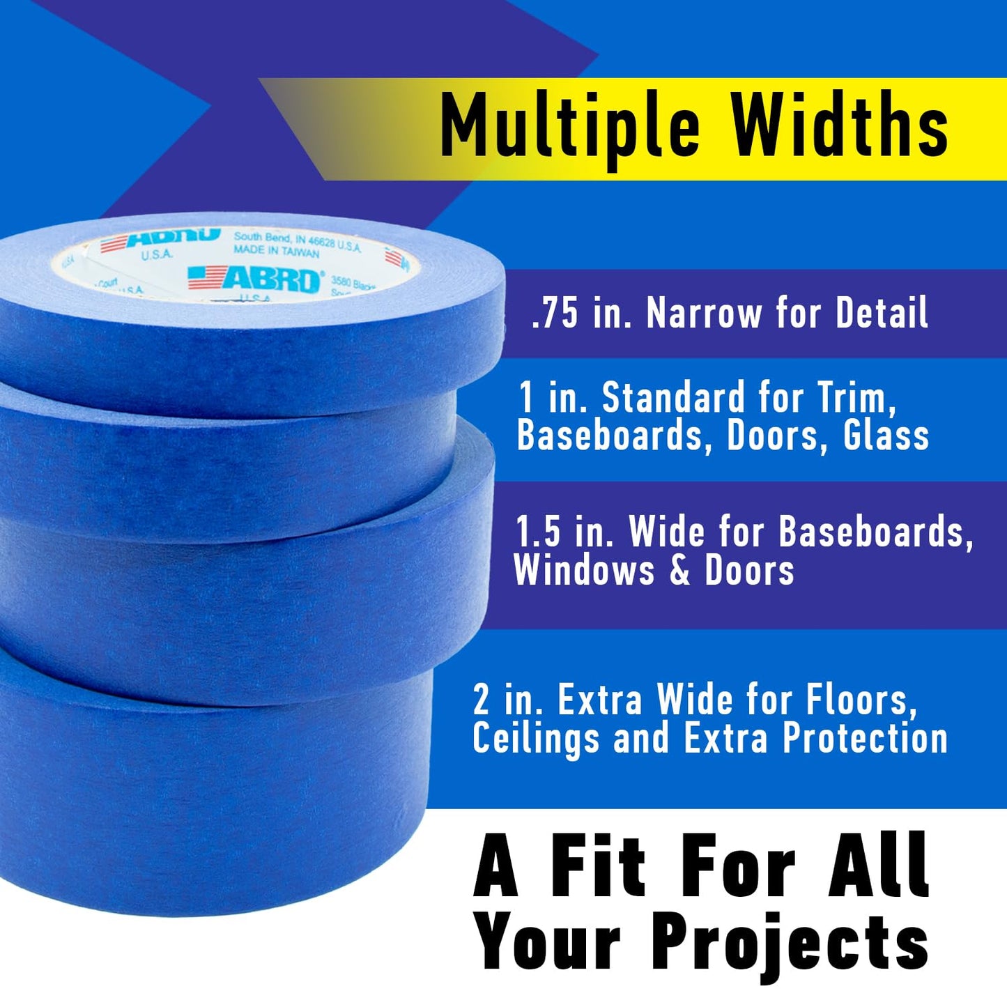 ABRO Blue Painters Tape 1 Inch Wide, 24mm x 55M, All Purpose Blue Tape, Temporary Labeling, Easy Tear, Clean Removal, Masking Tape Colored DIY or Pro