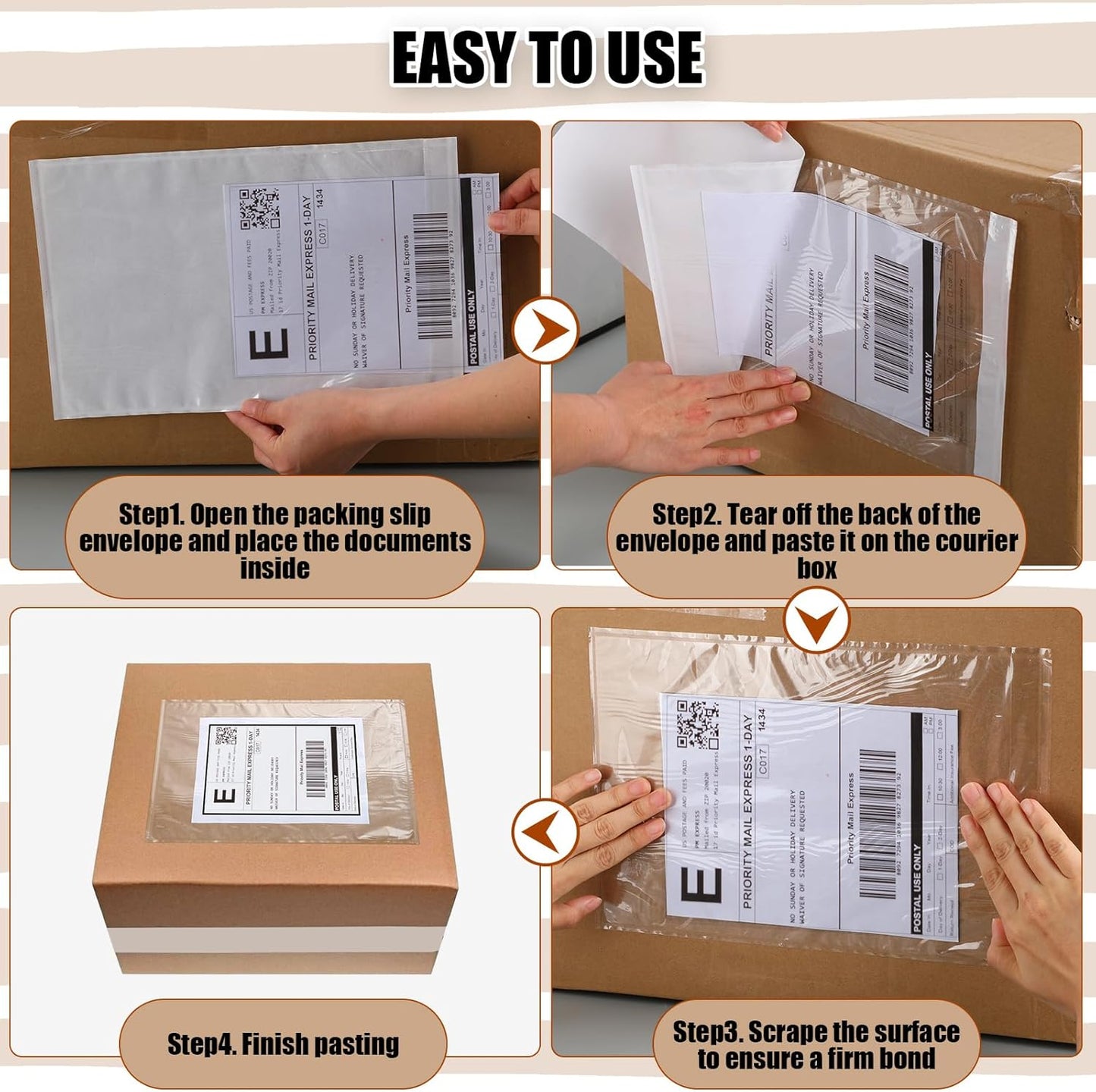 Cholemy 200 Pcs 9.5 x 12 in Clear Packing List Envelopes Shipping Pouches Mailing Shipping Label Sleeves Clear Adhesive Pockets Protectors Slip Envelope Pouches Holders Cover Enclosed Bag for Packing