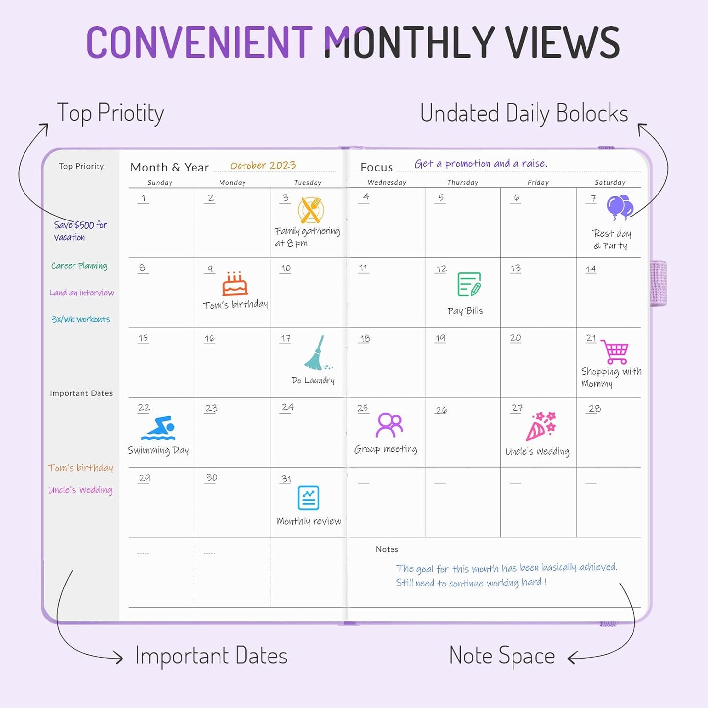 Undated Weekly Planner for 2025, Forvencer Simplified Weekly & Monthly Calendar Planner, Cute Daily Organizer Notebook, Agenda Journal to Track Goals & Tasks, Start Anytime, A5 Size, Teal Marble