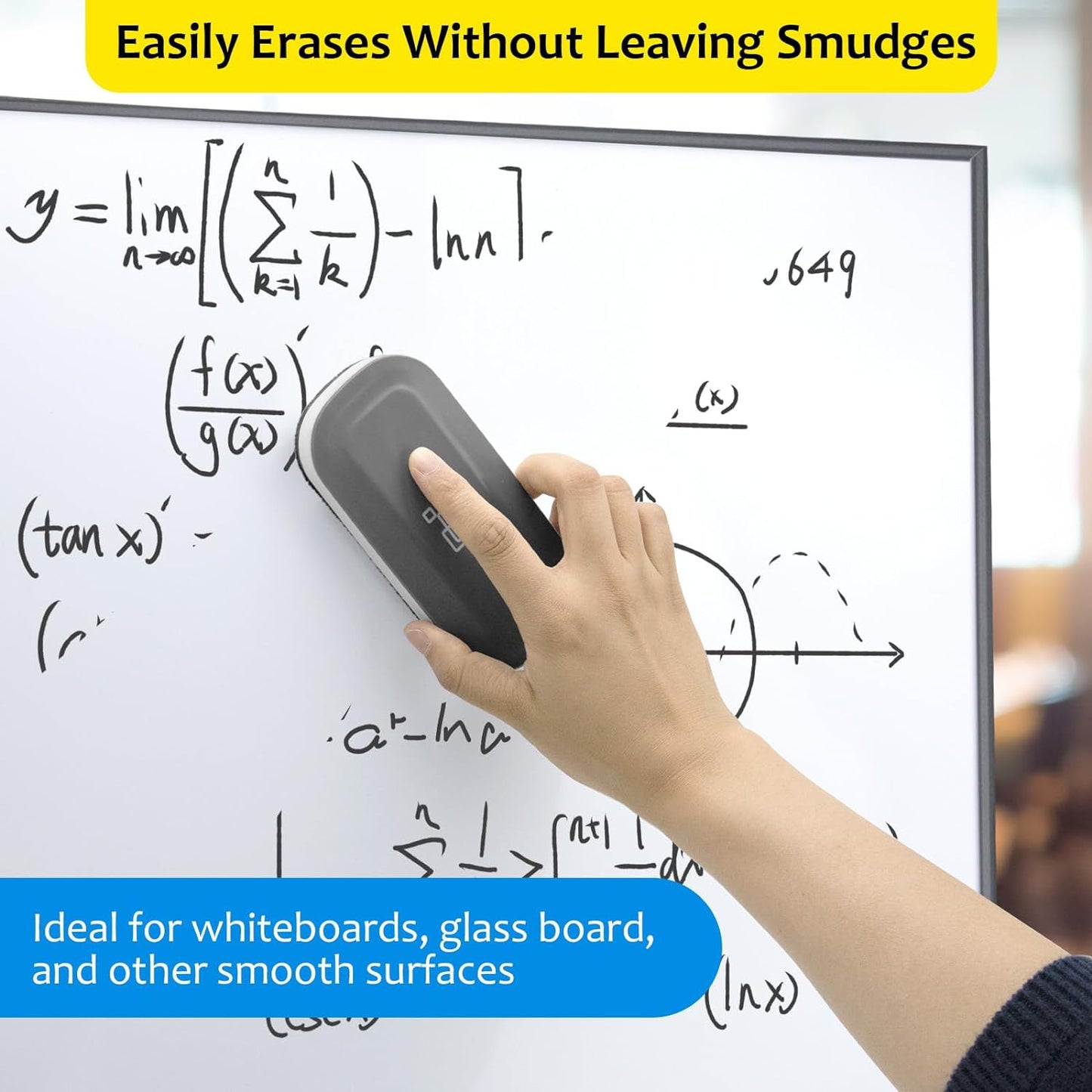 maxtek Magnetic Dry Erase Eraser, Glass Board Erasers, 4 Pack, Whiteboard Eraser for Dry Erase Board, Glass Board, Calendar Board, Office and School Supplies (Gray)