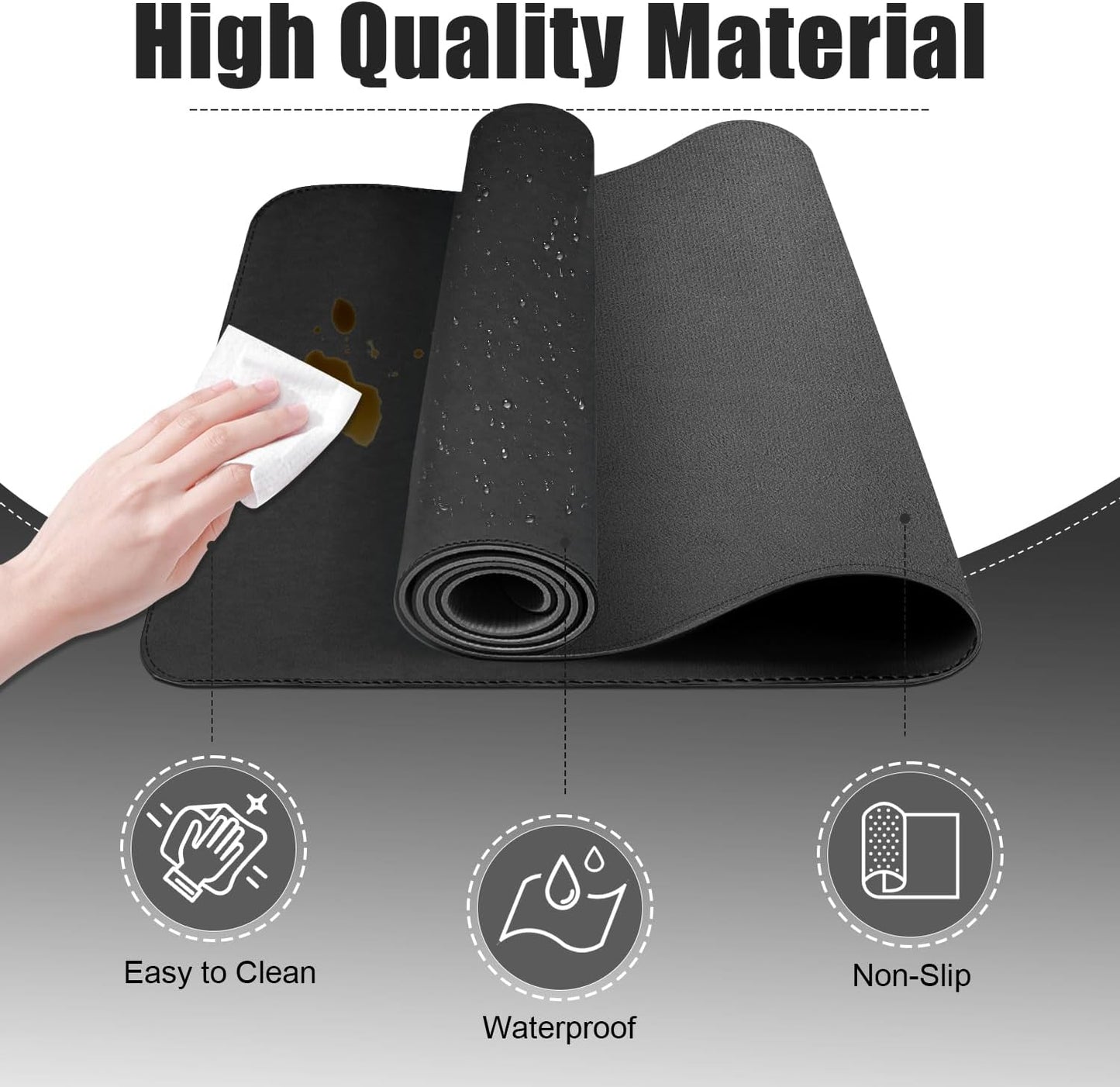 Large Desk Pad, 47.2'' x 23.6'', Computer Mat for Desk, Leather Desk Pad Protector, Suede Base Sewing Desk Blotter, Non-Slip Office Desk Mat, Waterproof Desk Writing Pad for Office and Home Black