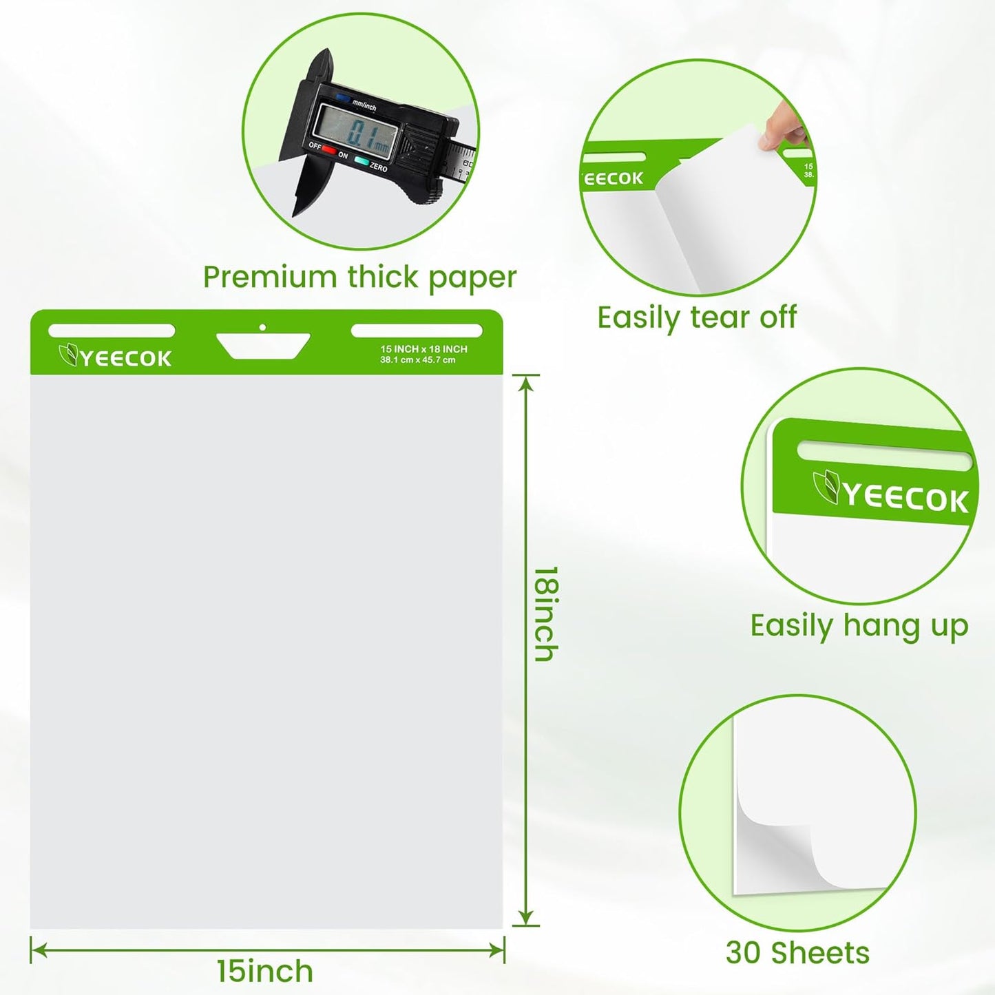 Self-Stick Mini Easel Pad 15 in x 18 in, 30 Sheets/Pad, 4 Pads/Pack, Sticky Flip Chart Paper for Teachers, Super Sticking Power & Bleed-Resistant