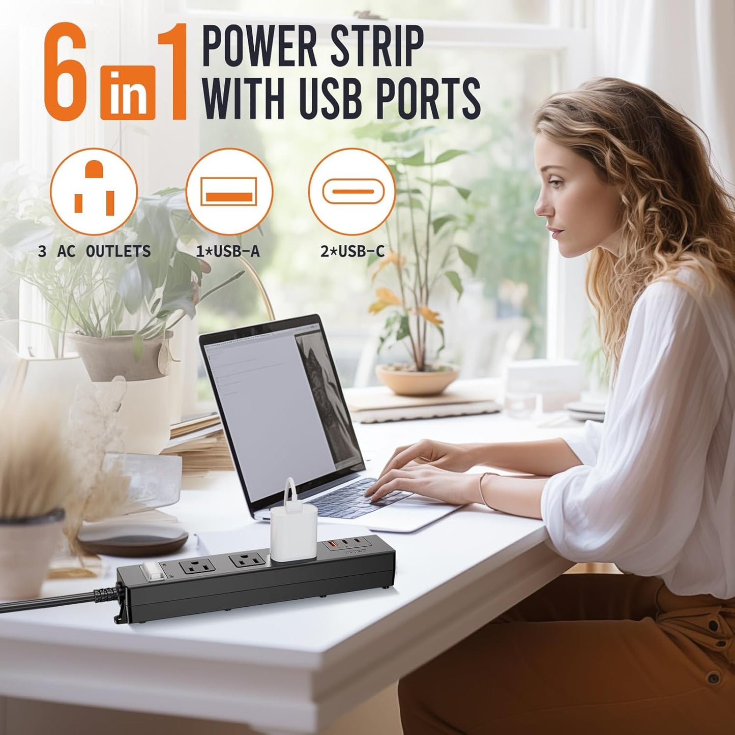 Outdoor Power Strip Weatherproof,6.6 FT Outdoor Extension Cord with USB Ports, Overload Protection and Shockproof,Waterproof Surge Protector Wall Mountable for Home Outside，SJT-UL Listed