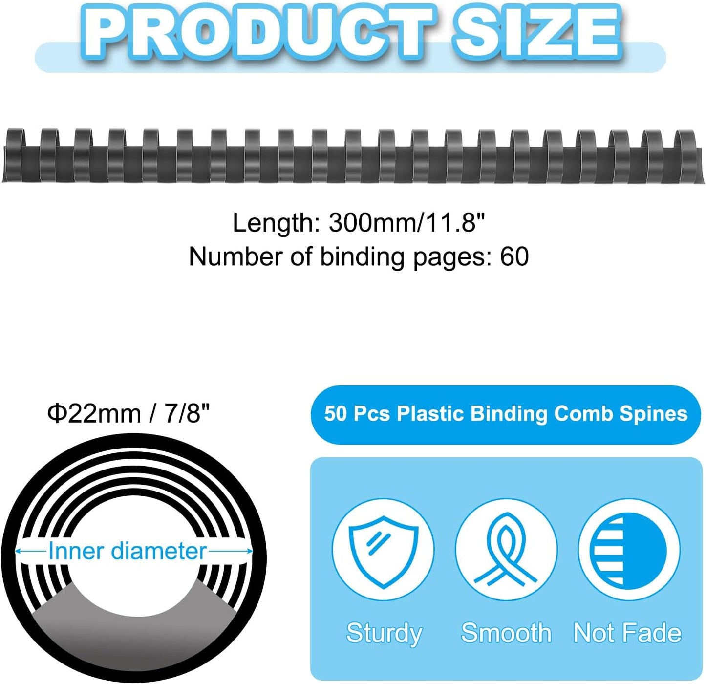 PATIKIL 22mm (7/8") Plastic Binding Combs, 50 Pcs 21 Rings Comb Binding Spines 190 Sheet Capacity Letter Size for Binding Paper Sheets Notebook Calendar Picture Album, Black