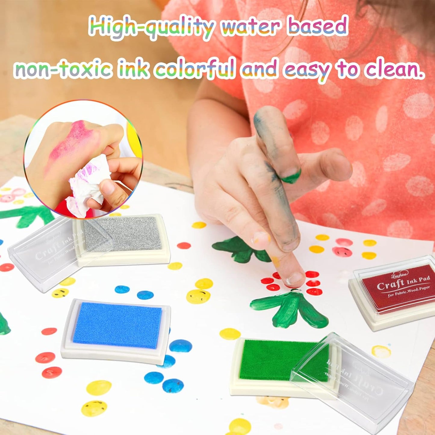 Craft Ink Pad for Rubber Stamps, Paper, Wooden, Fabric, Scrapbooking, Non-Toxic Finger Ink Pads for Kids (Pink)