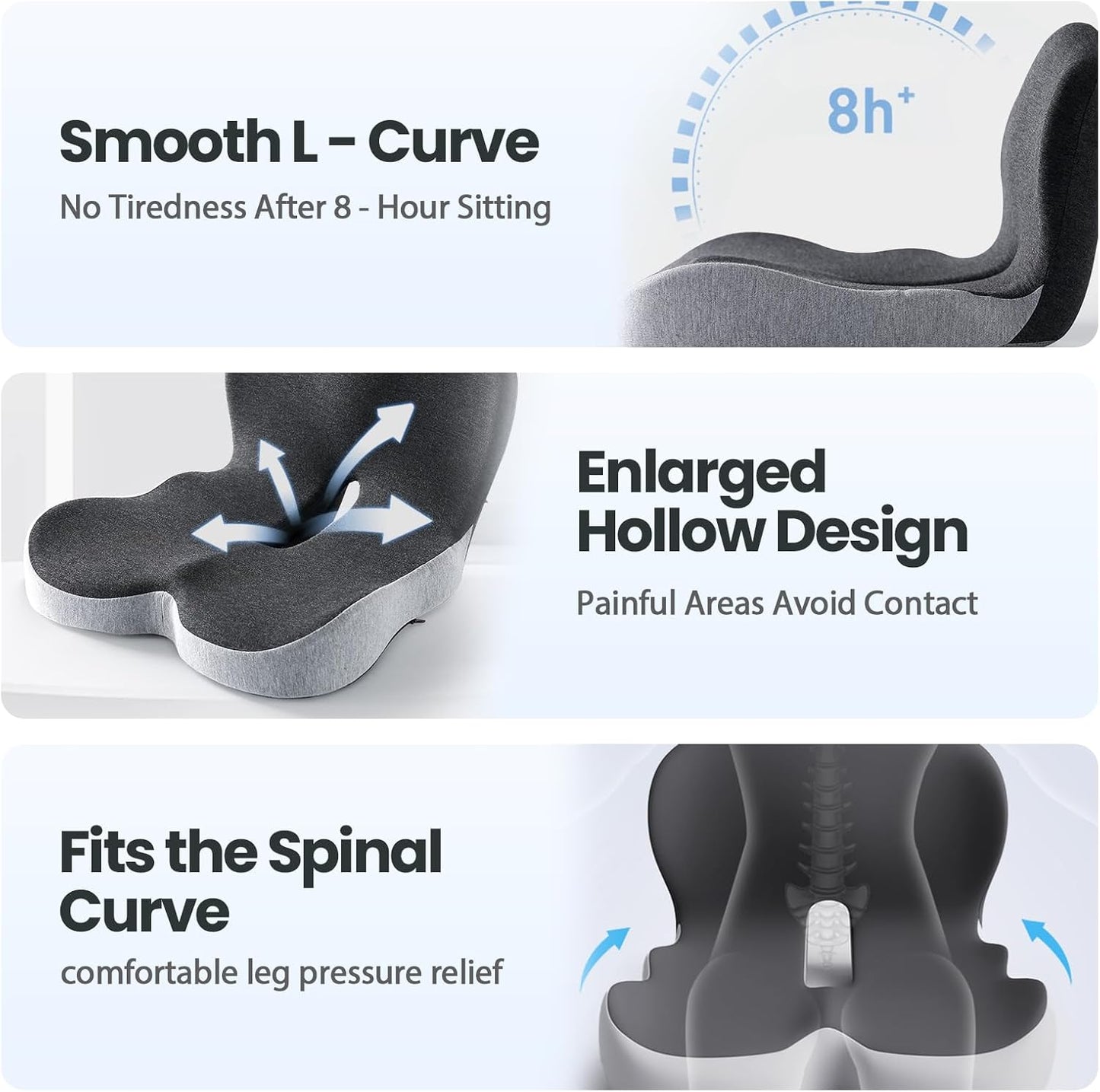 Back and Seat Cushion, 2025 New Ergonomic Non-Slip Memory Foam Seat Cushion with Back Support, L-Shaped Breathable Seat Cushions for Car, Office, Home (Mixed Gray)
