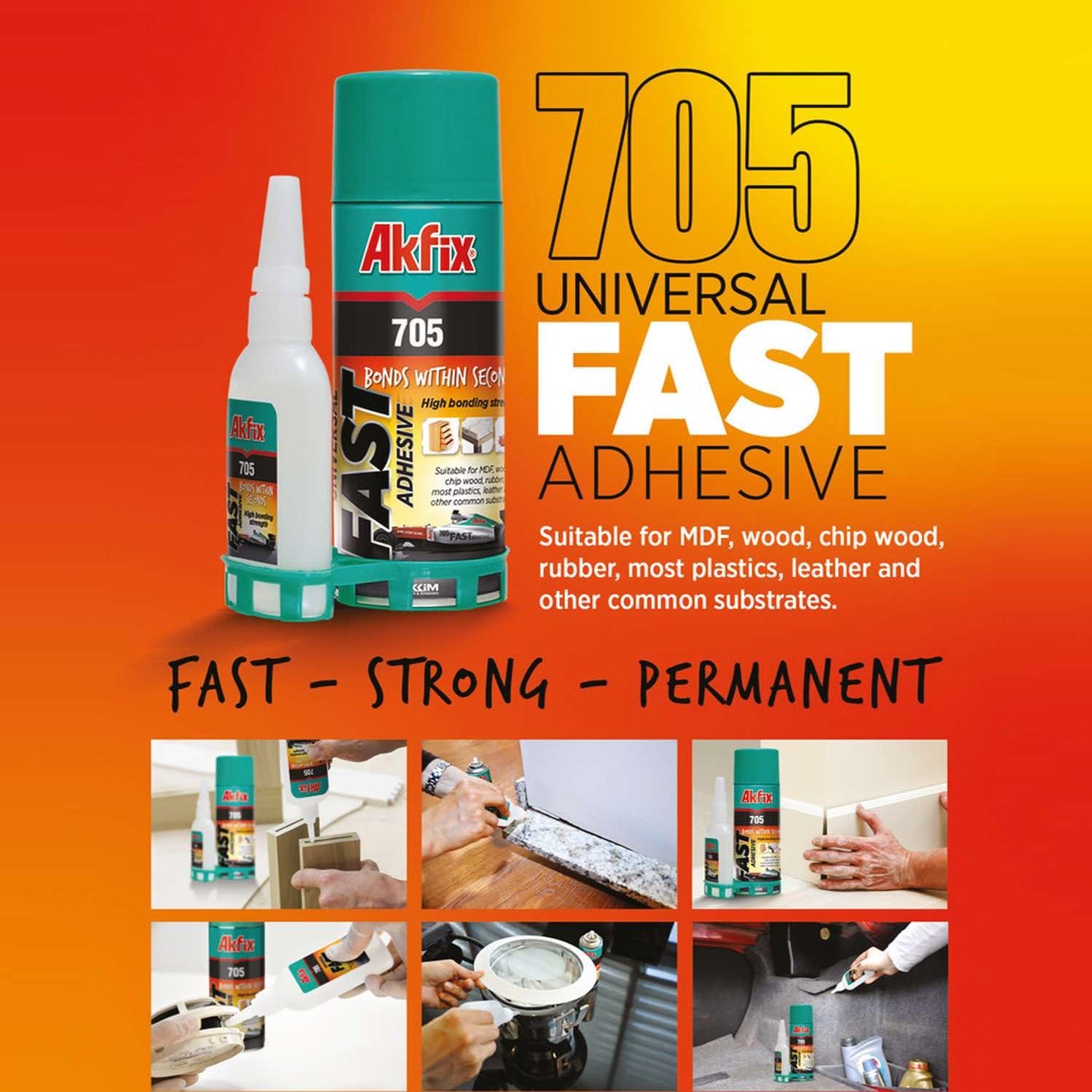 Akfix-GA060 705 Fast Adhesive CA Glue (1.76 oz.) with Activator (6.76 fl oz.) [Clear Super Glue Adhesive and Accelerator Spray] - 6 Pack