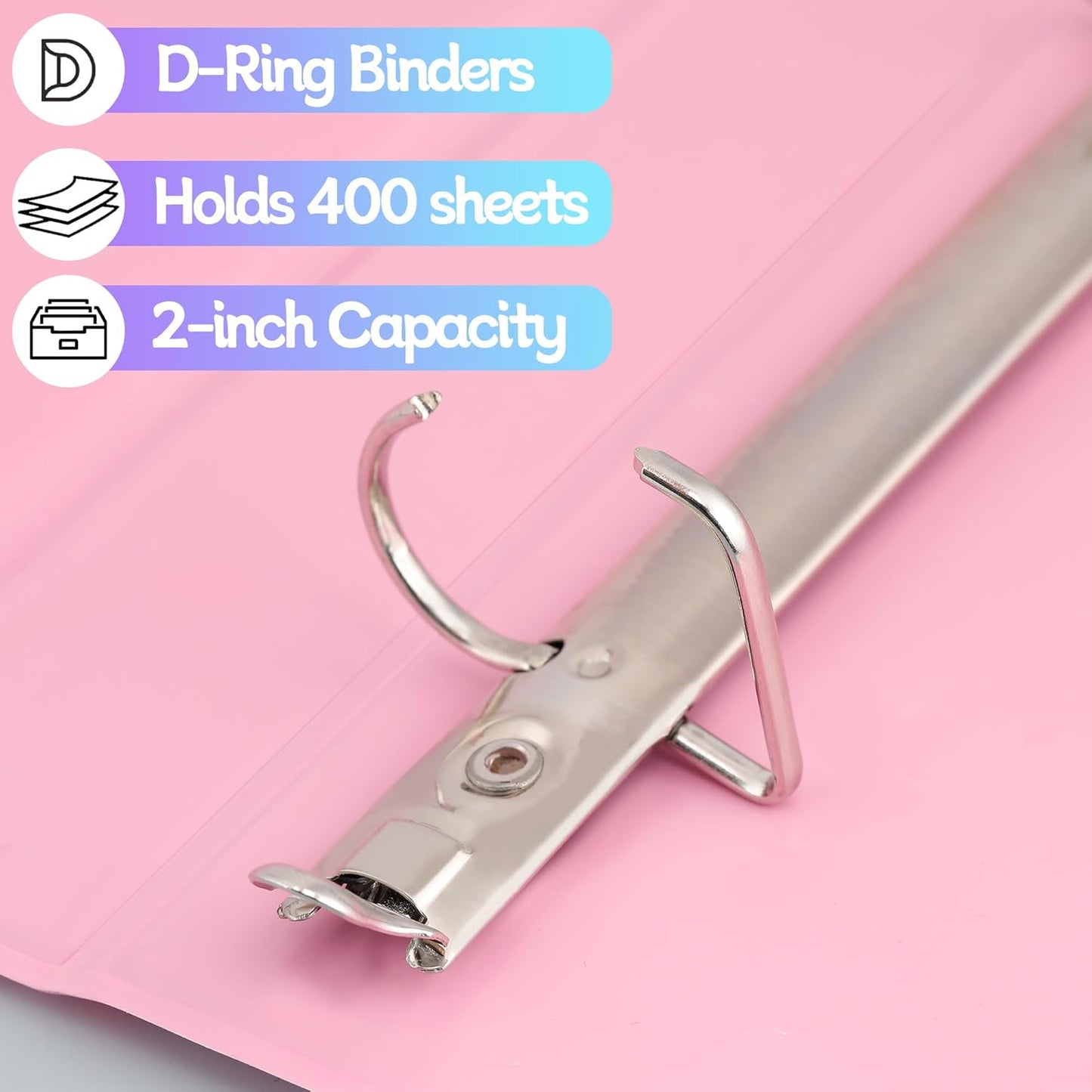 Zzrywuty Durable 3 Ring Binder, 2 Inch, Economy 4 Pack, Each Holds 540 Sheets, D-Ring Presentation View Binders for Office, School, Home (Pastel Assortment)