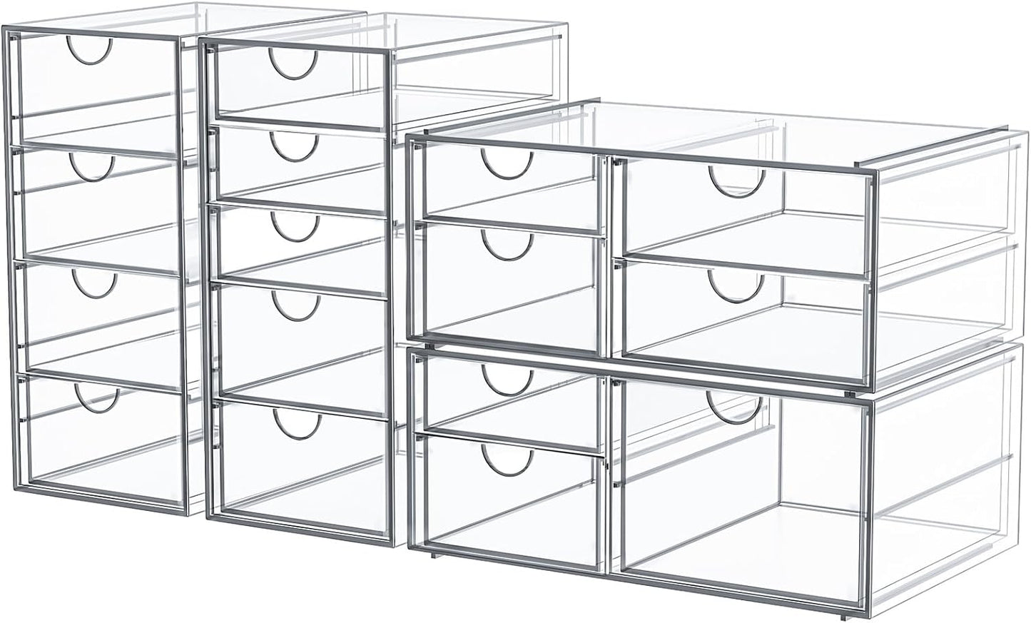 Makeup Organizer Storage With 16 Drawers, 4 Pcs Desktop Office Supplies, Desk Organizers, Clear Accessories, Dustproof Drawer and for Make Up, Jewelry, Pen, Stationary