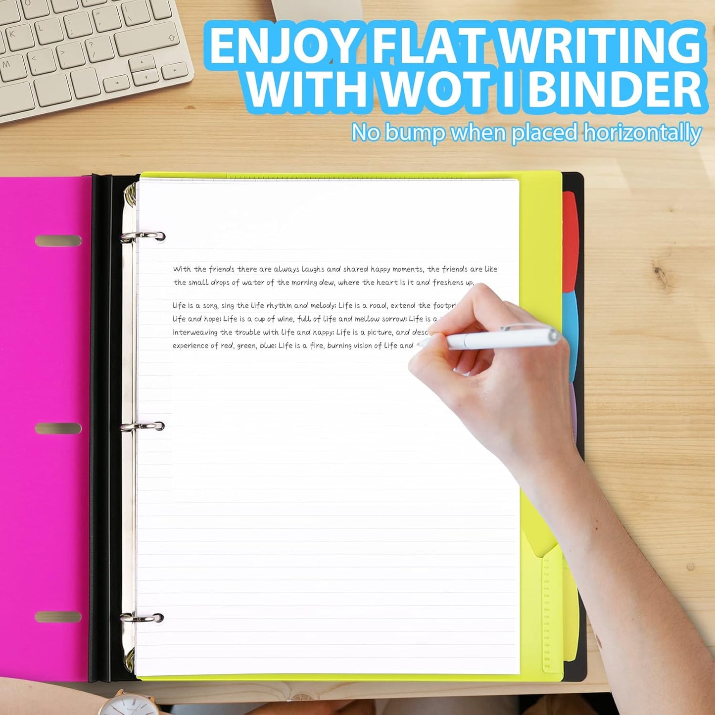 WOT I 2-Pack Telescoping 3 Ring Binder Notebooks - Customizable Cover, 5 Dividers & Pocket Folder in One Slim Organizer (60 Sheets Included), Pink