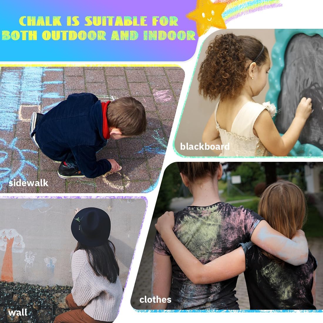 novelinks Sidewalk Chalk Set 108 Pack 10 Color Washable Non-Toxic Drawing Set For Schools Durable Jumbo Drawing Chalk for Outdoor Art Play