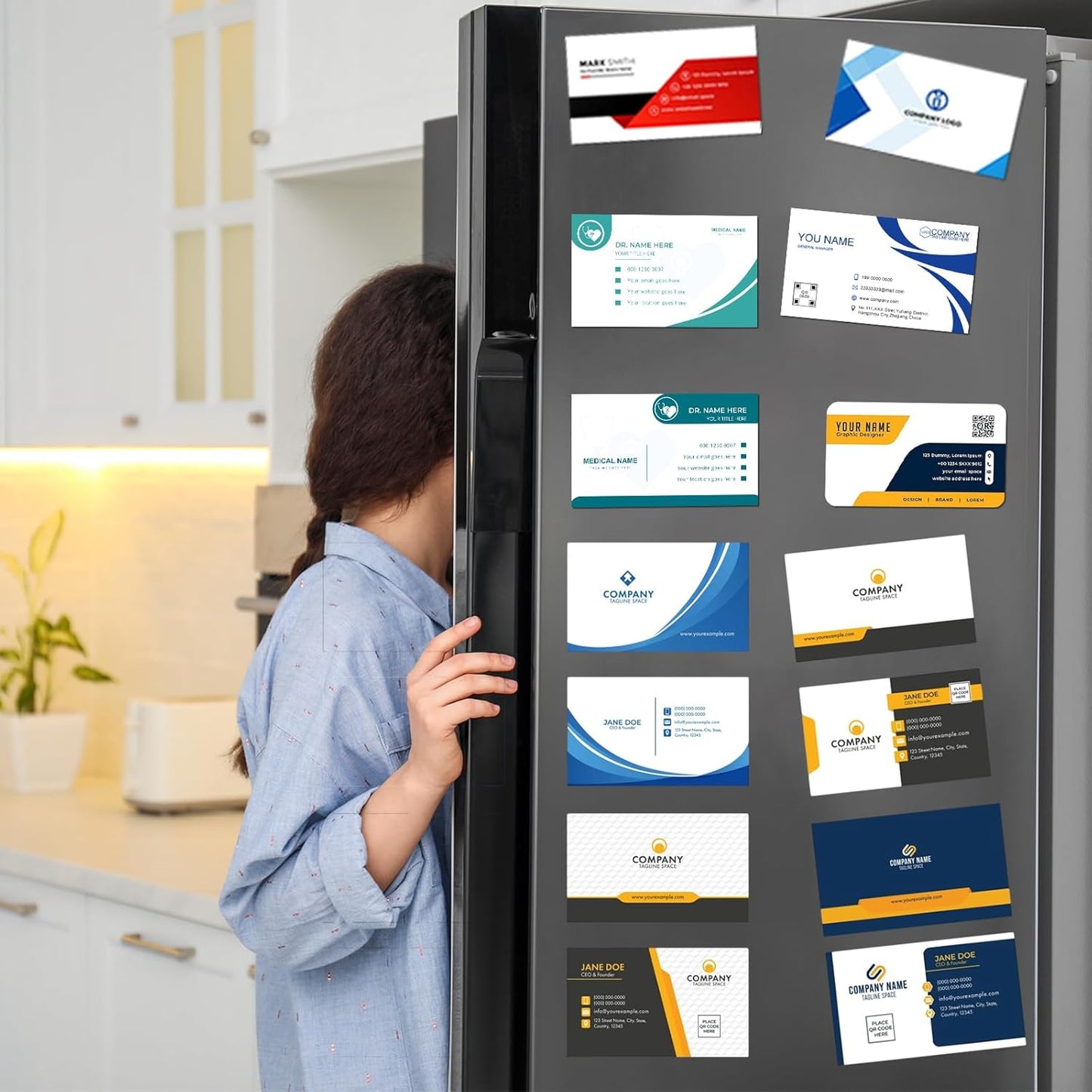 Magnetic Sheets with Adhesive Backing 2 x 3.5 Inch, 200 Packs Business Card Magnets Peel and Stick, Business Cards Customizable, Adhesive Magnetic Sheets, Custom Business Cards Personalized