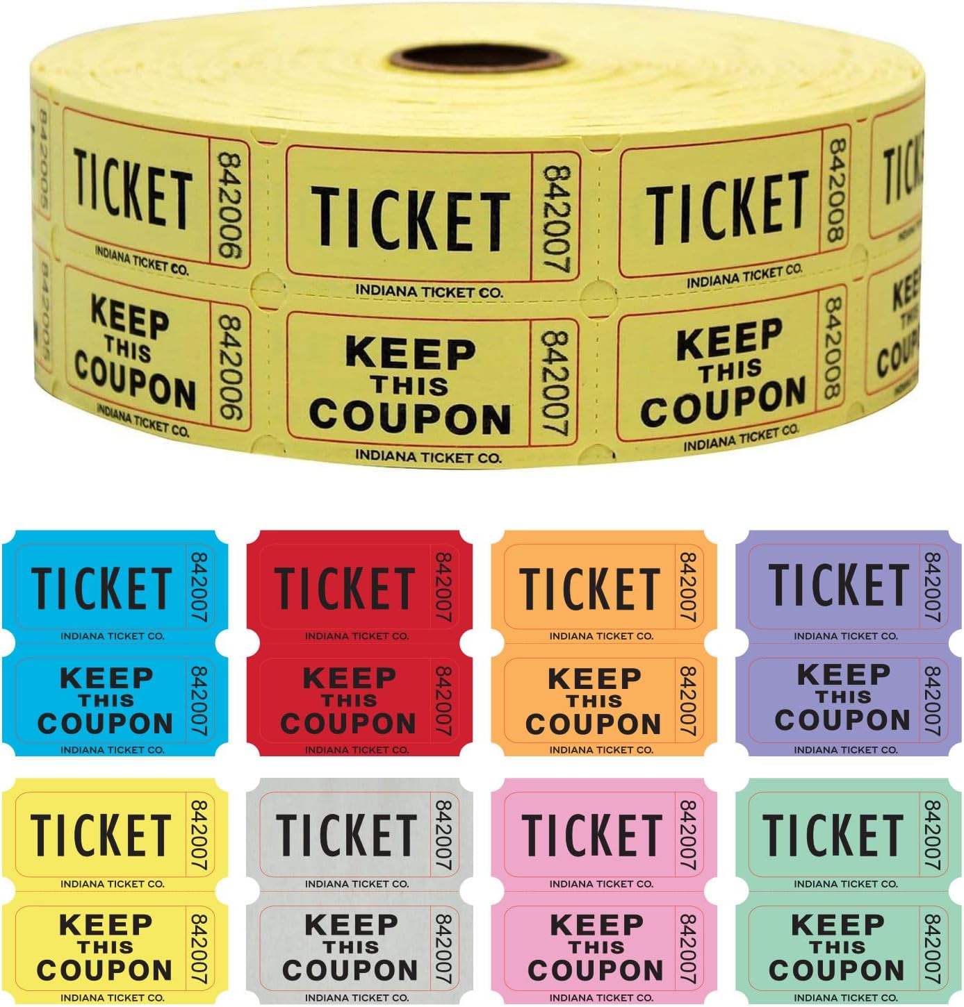 INDIANA TICKET CO. 2,000 Yellow Double Roll Raffle Tickets (2,000 Count, 2x2” Tickets) Raffles, 50/50 Drawings, Door Prizes, Giveaways, Drinks, More Tickets, More Fun, Premium Quality