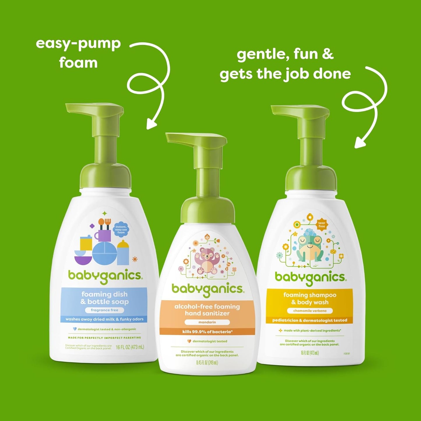 Babyganics Alcohol-Free Foaming Hand Sanitizer, Pump Bottle, Mandarin, 8.45 oz, 3 Pack