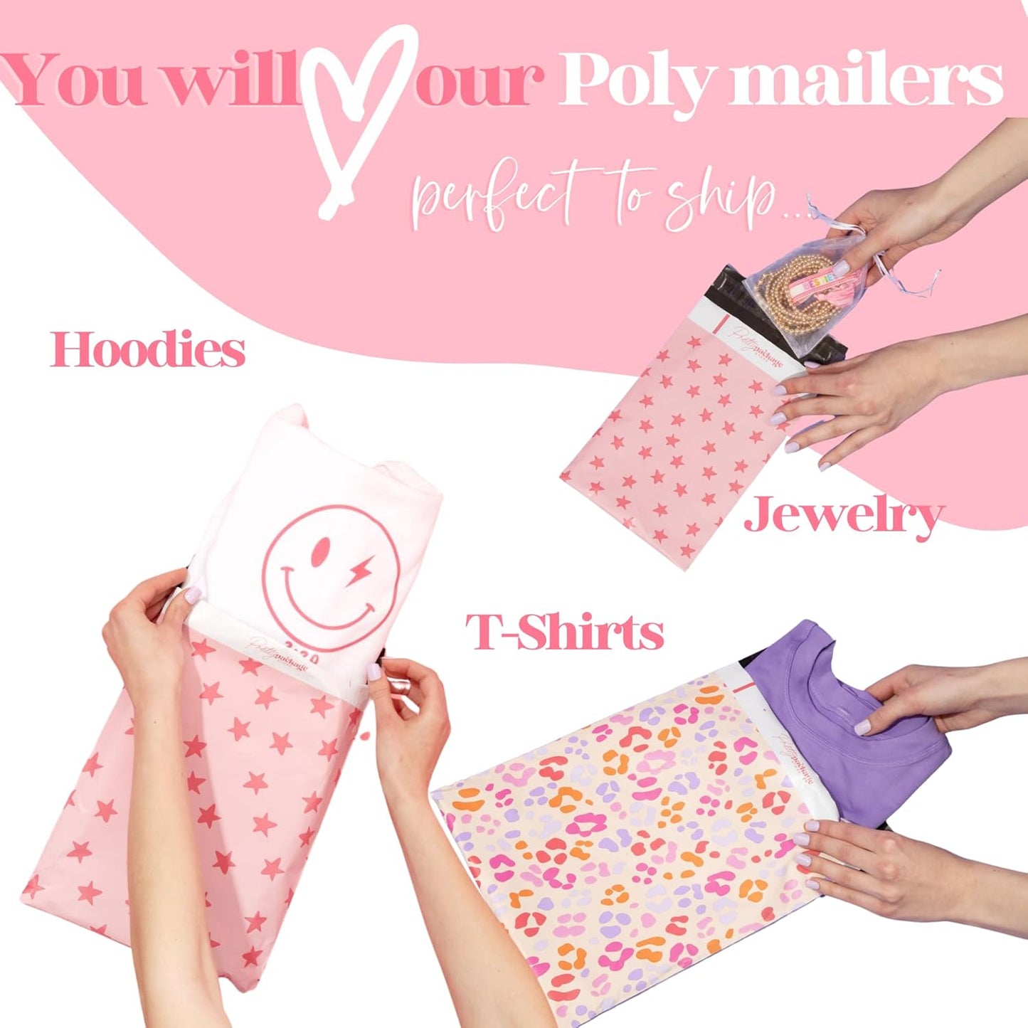 6x9 Designer Poly Mailer 100 Pack Heavy Duty Waterproof Self Seal Shipping Bags for Small Business Large Mailing Envelopes Bulk Tear Resistant Packaging Pink Orange Leopard