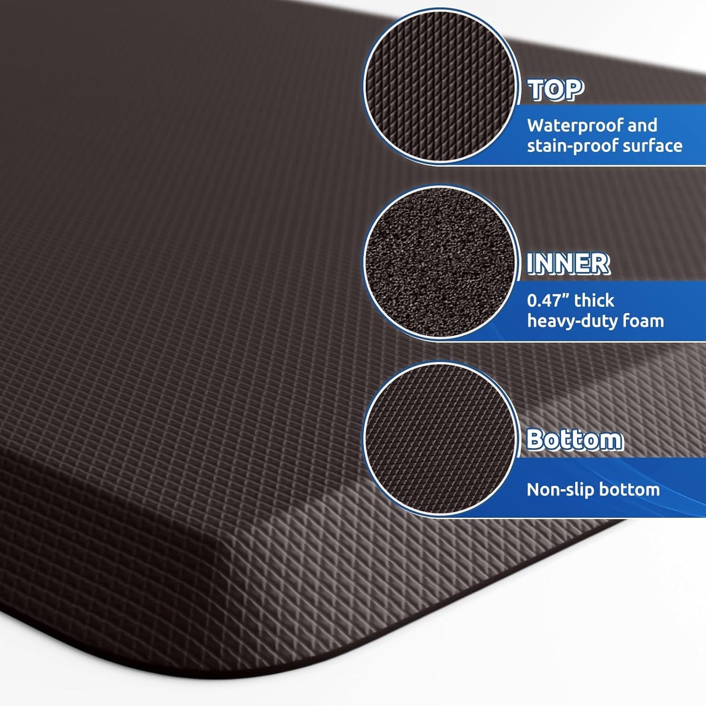 KitchenClouds 2PCS Kitchen Rugs Cushioned Anti-Fatigue Non-Slip Waterproof Kitchen Mat Comfort Foam Standing Mat for Floor Office Sink Laundry (Chocolate)