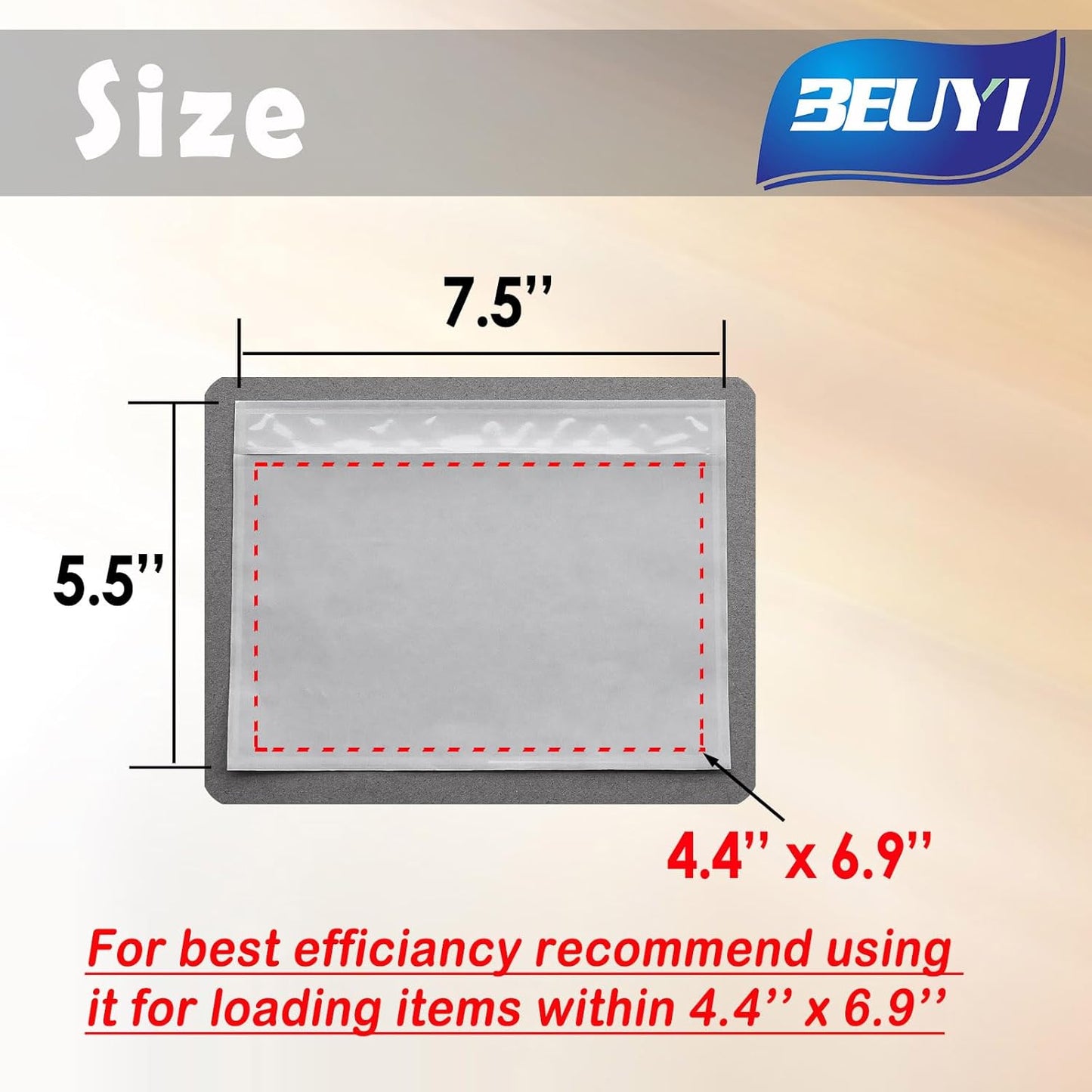 BEUYI Clear 7.5'' x 5.5'' Packing List Envelopes, Adhesive Shipping Label Pouch/Sleeve (100 Pack)