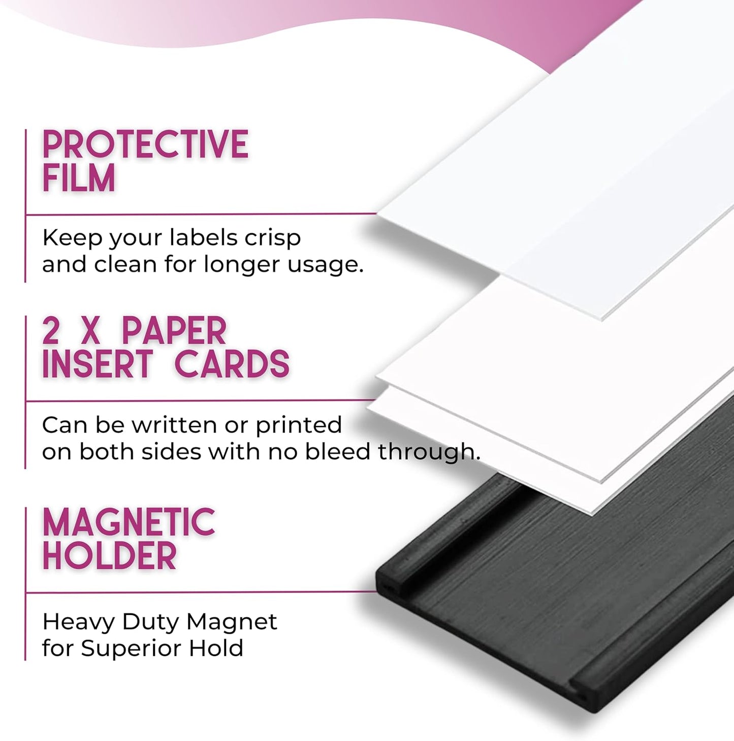 Availey 60 Pack Magnetic 'C' Channel Label Holders for Metal Racks and Shelves with Protective Films and Replacement Strips 3" x 1"