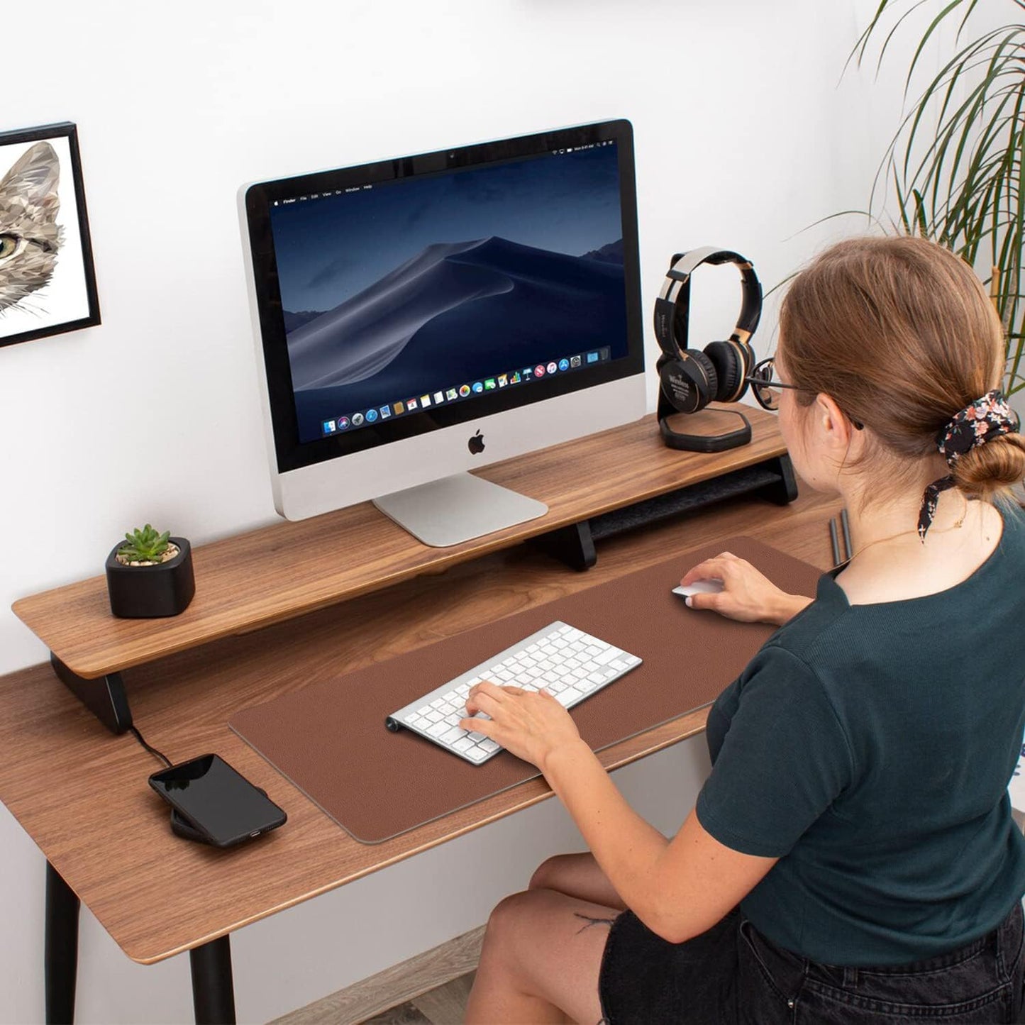 Aothia Double-Sided PU Leather Desk Pad - Non-Slip Large Mouse Pad & Desk Mat for Office, Home - Waterproof, Easy to Clean, Durable Dual-Sided Surface (Brown, 36" x 17")