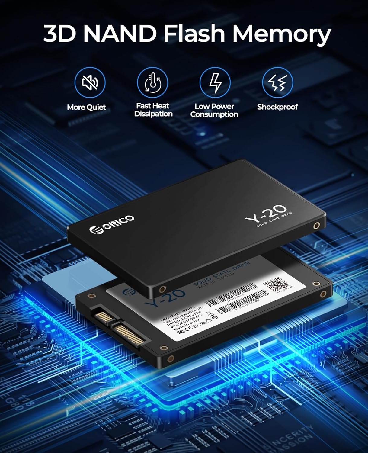 ORICO 128GB SATA SSD 2.5 Inch Internal Solid State Drive, Read Speed up to 500MB/s, SATA III 6Gbps for Desktop Laptop NAS DIY External Drive - Y20
