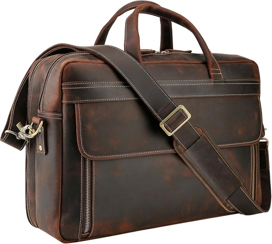 Masa Kawa Leather Briefcase for Men 15.6", 17" Laptop Computer Case Business Travel Work Messenger Cross Body Shoulder Bag